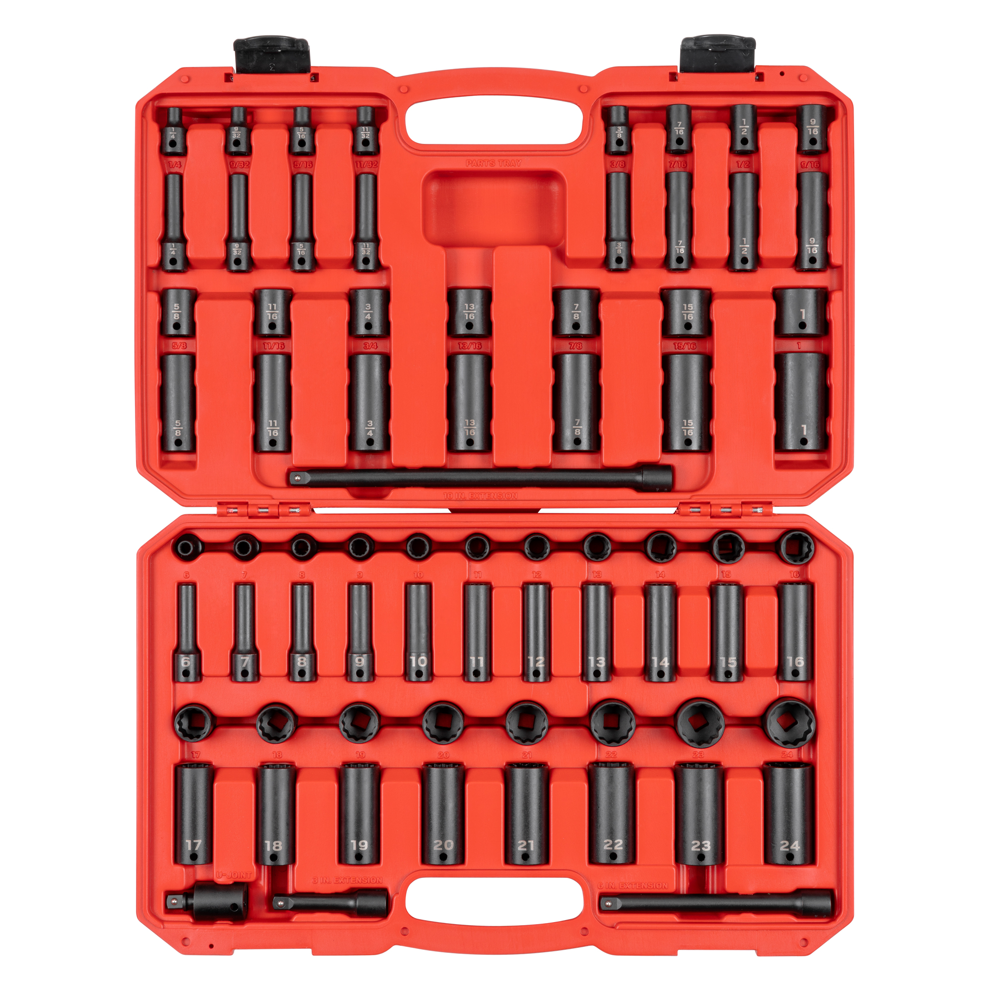 3/8 Inch Drive 12-Point Impact Socket Set with Case (72-Piece)