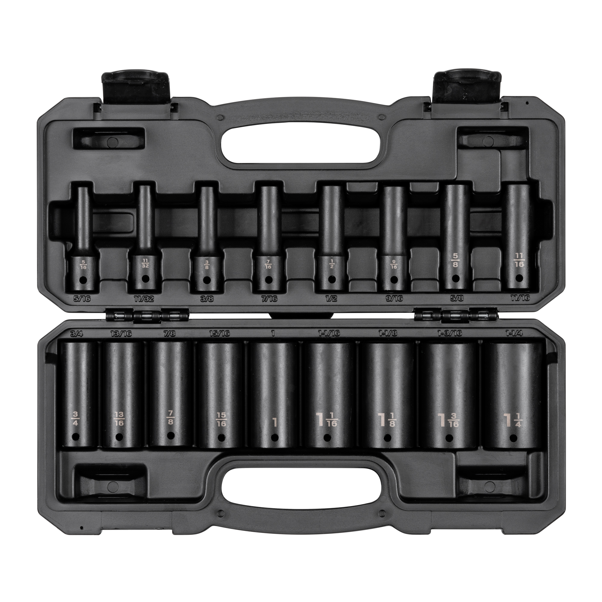 1/2 Inch Drive Deep 12-Point Impact Socket Set with Case (17-Piece)