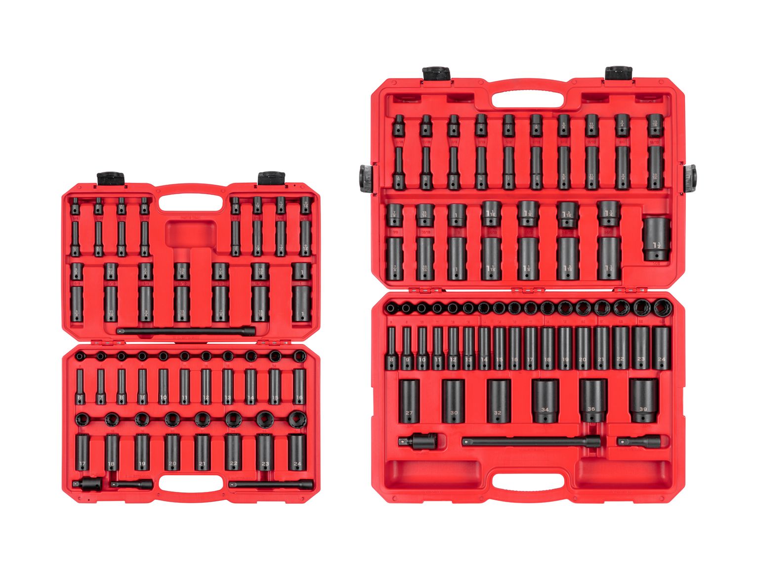Front view of Tekton case Impact Drive 12-Point Socket set. Item #SID99402