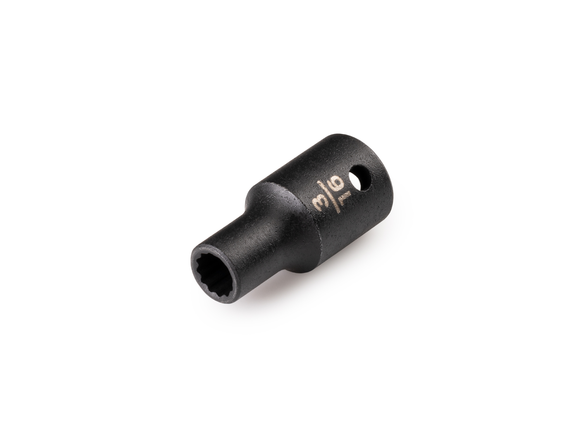 Size: 3/16 inch (SAE) 12-point impact socket. Has a high-visibility laser etched size marking and a permanent stamped size marking. SID02203.