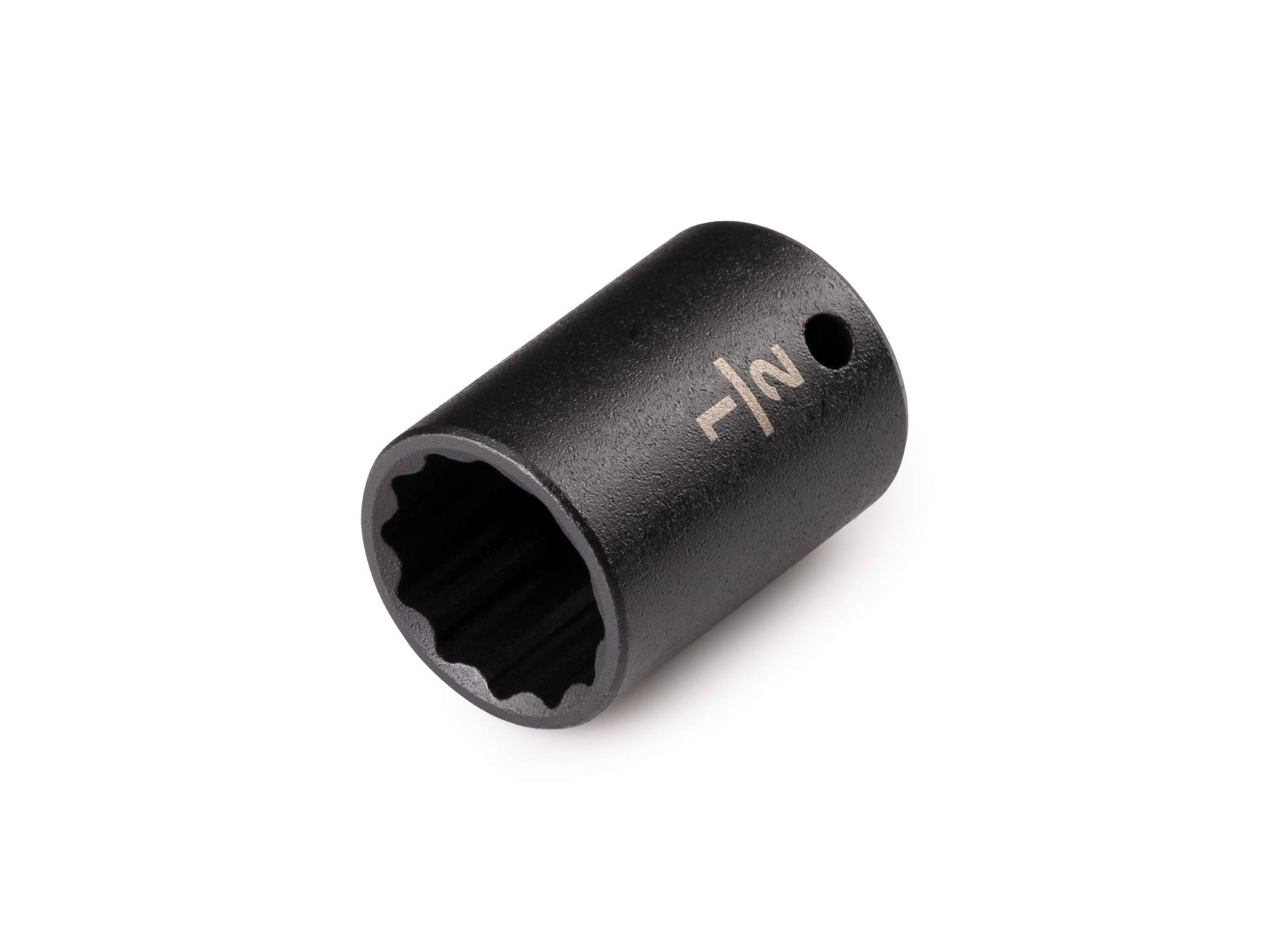 Size: 1/2 inch (SAE) 12-point impact socket. Has a high-visibility laser etched size marking and a permanent stamped size marking. SID02213.