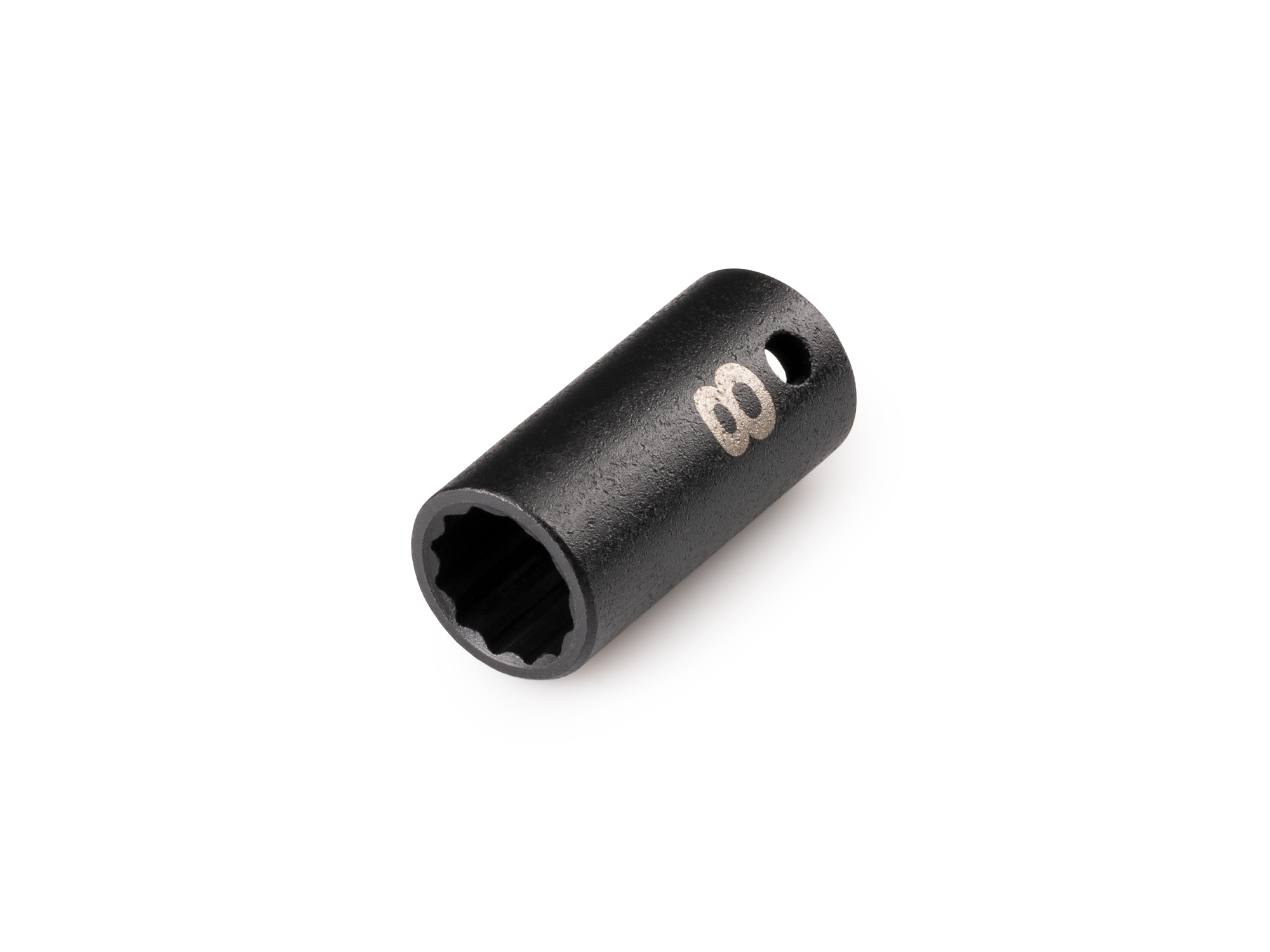 Size: 8 mm (metric) 12-point impact socket. Has a high-visibility laser etched size marking and a permanent stamped size marking. SID02308.