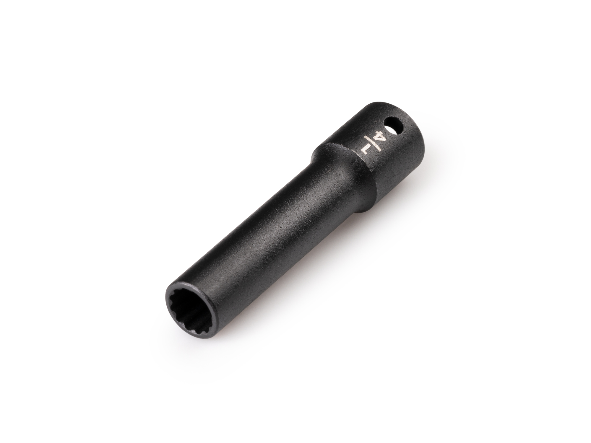 Size: 1/4 inch (SAE) deep 12-point impact socket. Has a high-visibility laser etched size marking and a permanent stamped size marking. SID03206.