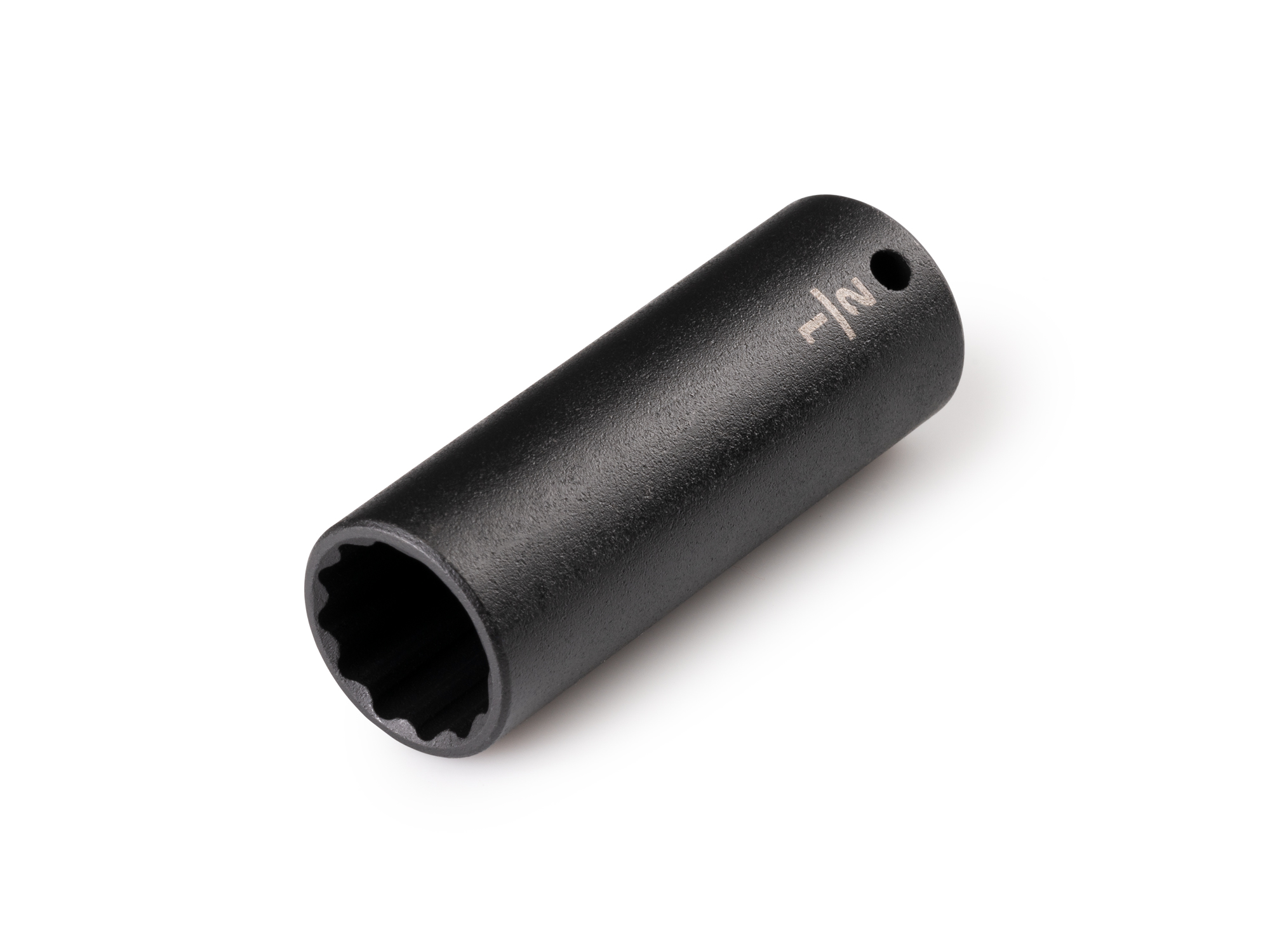 Size: 1/2 inch (SAE) deep 12-point impact socket. Has a high-visibility laser etched size marking and a permanent stamped size marking. SID03213.