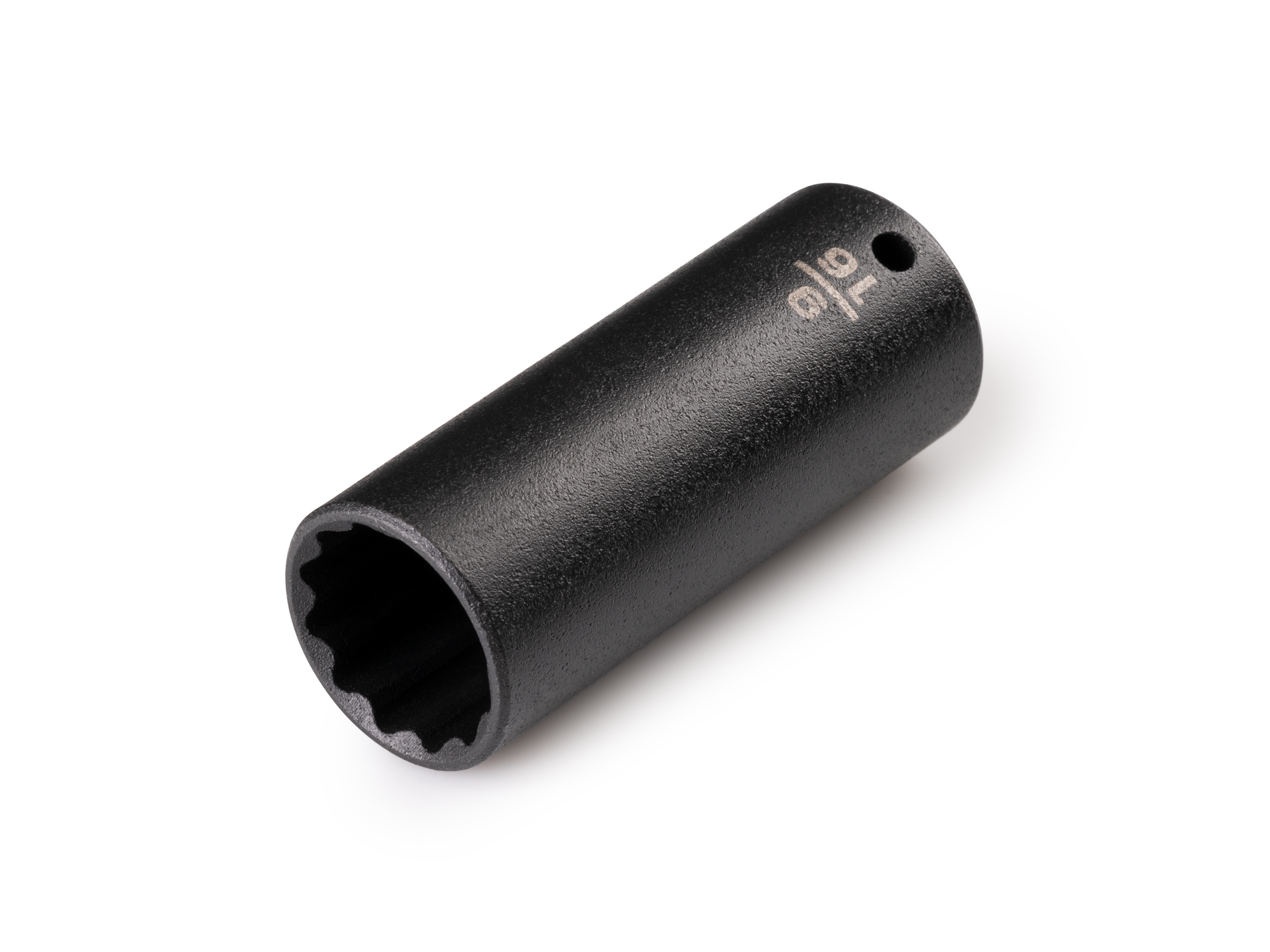 Size: 9/16 inch (SAE) deep 12-point impact socket. Has a high-visibility laser etched size marking and a permanent stamped size marking. SID03214.