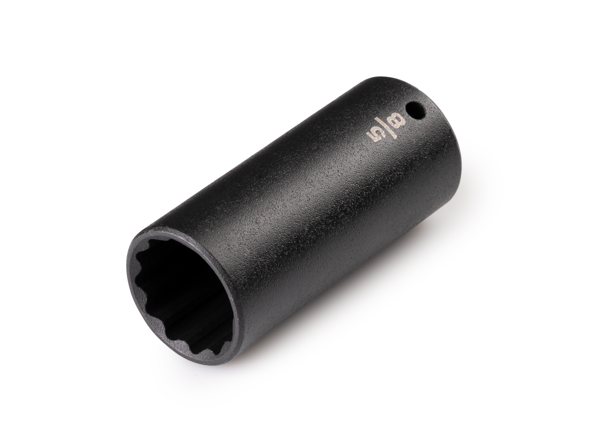 Size: 5/8 inch (SAE) deep 12-point impact socket. Has a high-visibility laser etched size marking and a permanent stamped size marking. SID03216.