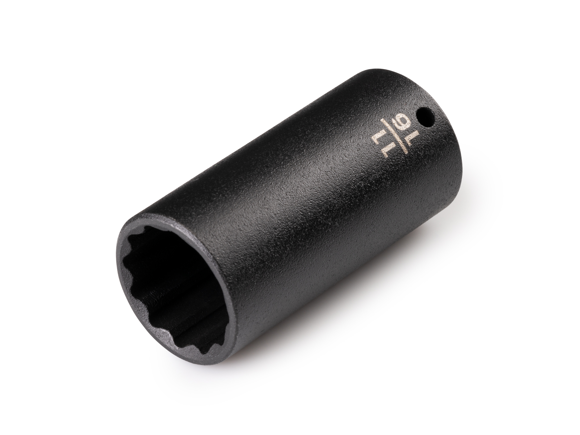 Size: 11/16 inch (SAE) deep 12-point impact socket. Has a high-visibility laser etched size marking and a permanent stamped size marking. SID03217.