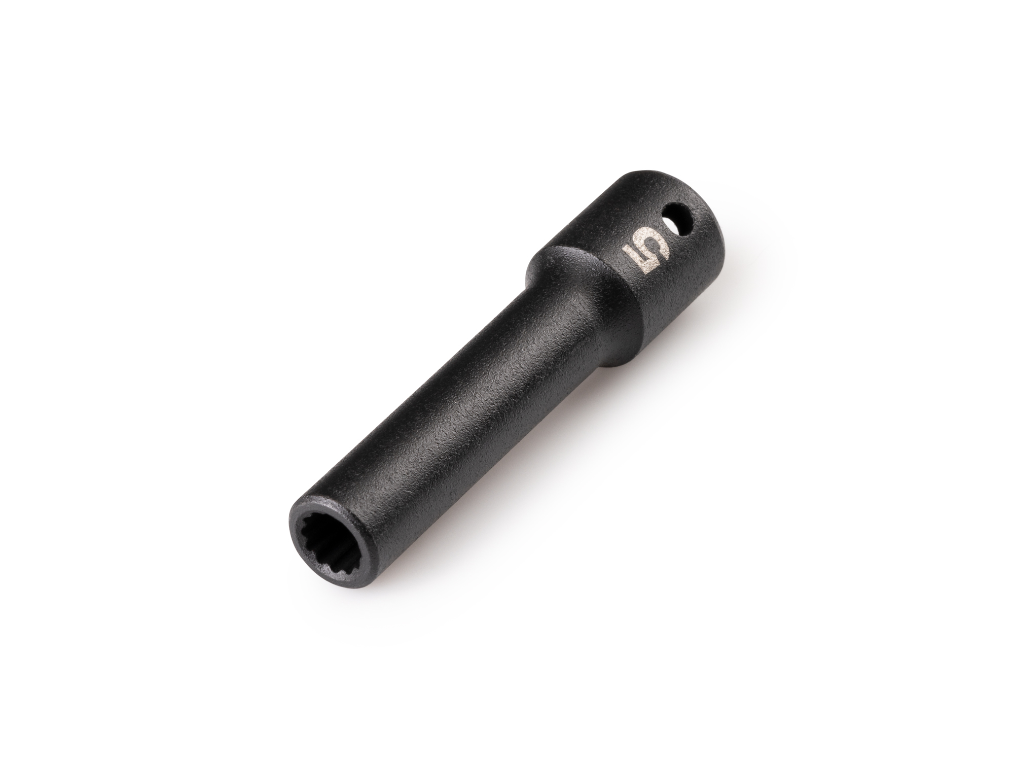 Size: 5 mm (metric) deep 12-point impact socket. Has a high-visibility laser etched size marking and a permanent stamped size marking. SID03304.