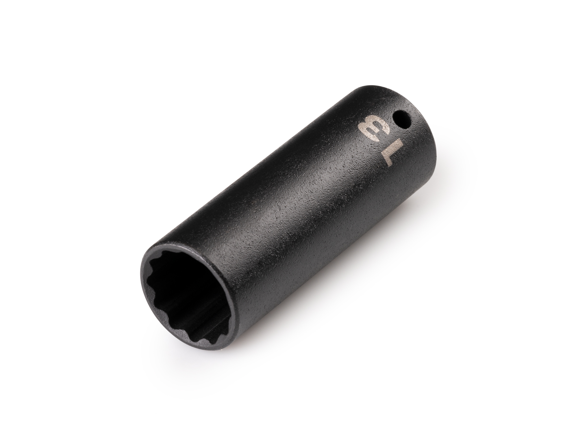 Size: 13 mm (metric) deep 12-point impact socket. Has a high-visibility laser etched size marking and a permanent stamped size marking. SID03313.