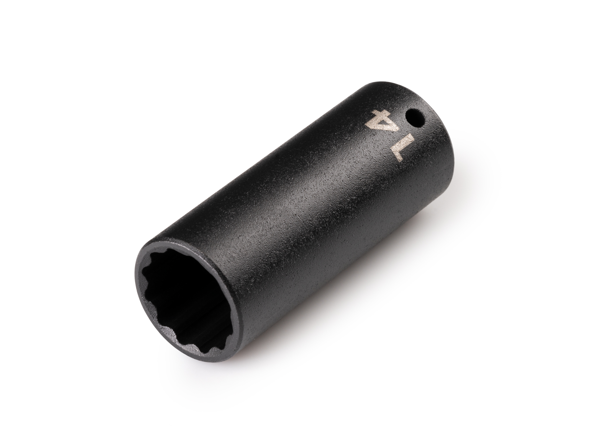 Size: 14 mm (metric) deep 12-point impact socket. Has a high-visibility laser etched size marking and a permanent stamped size marking. SID03314.