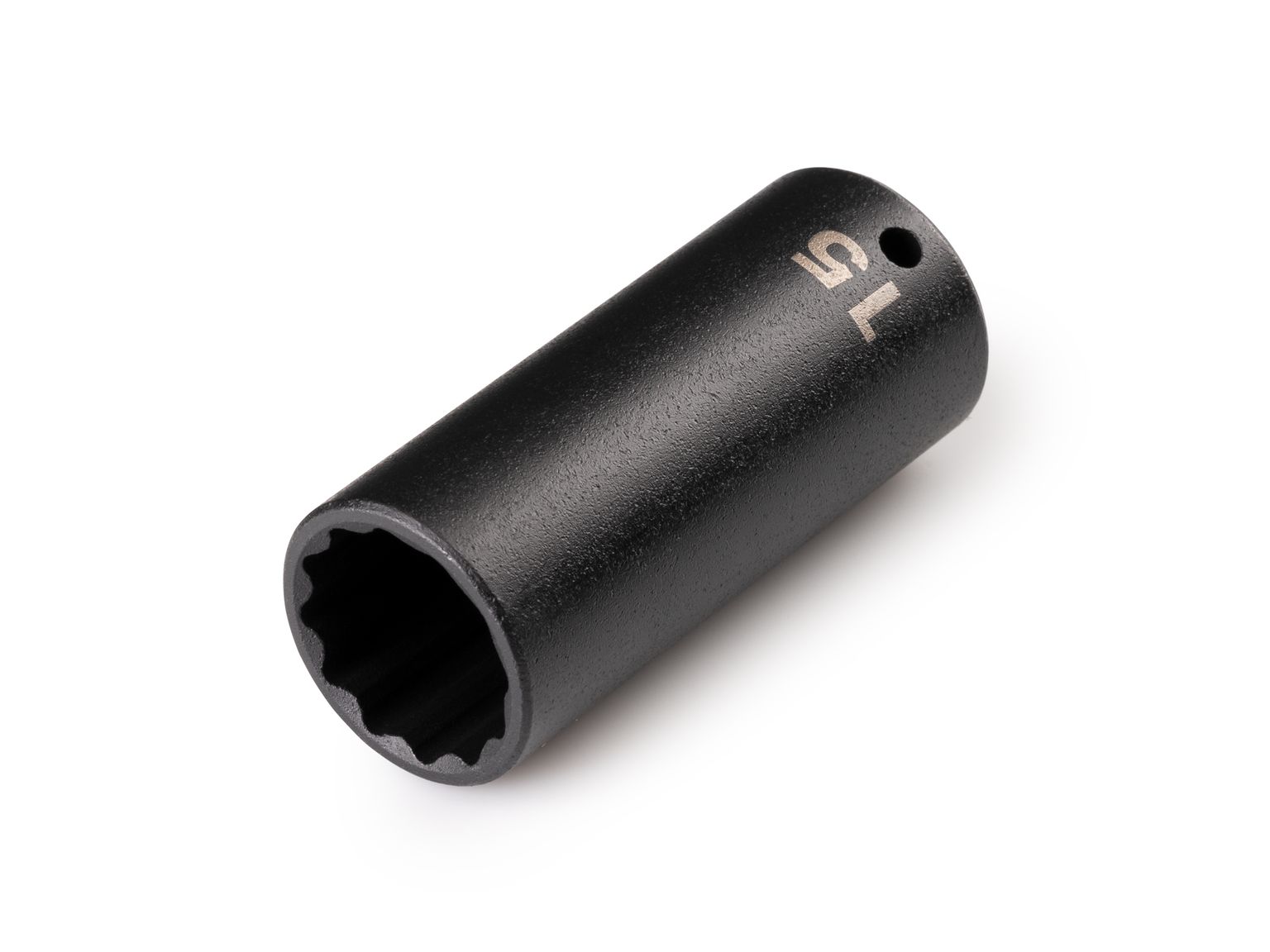Front-right angle view of Tekton 15 millimeter impact drive 12-point socket. Item #SID03315