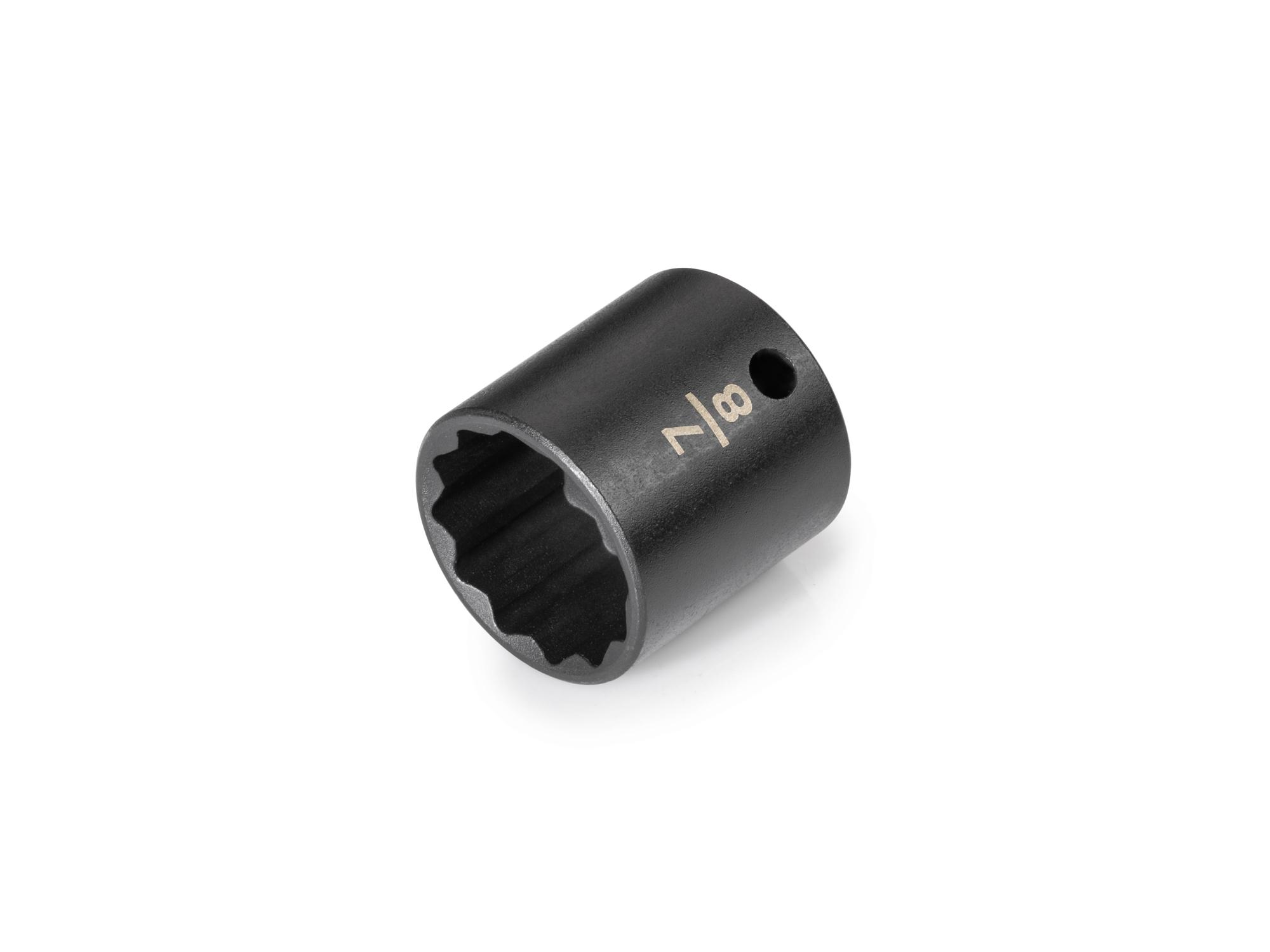 Front-right angle view of Tekton impact drive 12-point socket. Item #SID12222