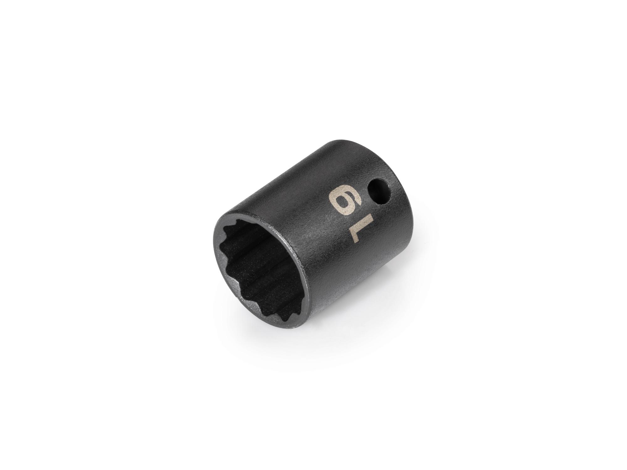 Front-right angle view of Tekton impact drive 12-point socket. Item #SID12319