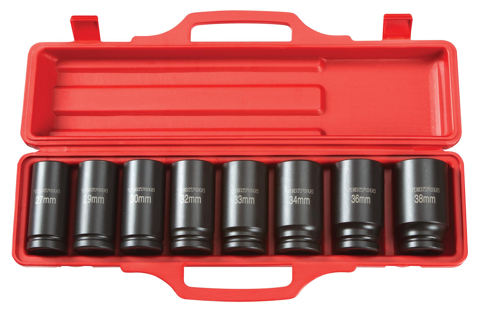 Front view of Tekton case impact drive 6-point socket set. Item #4889