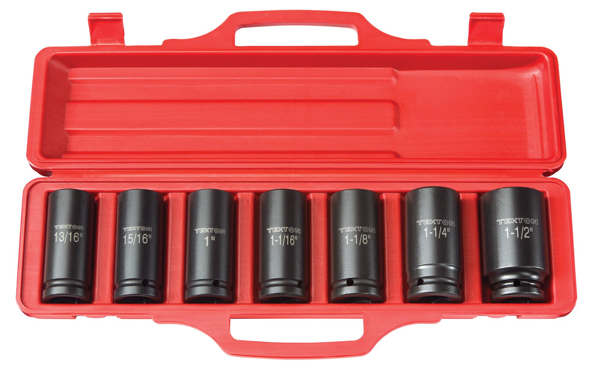 Front view of Tekton case impact drive 6-point socket set. Item #4890