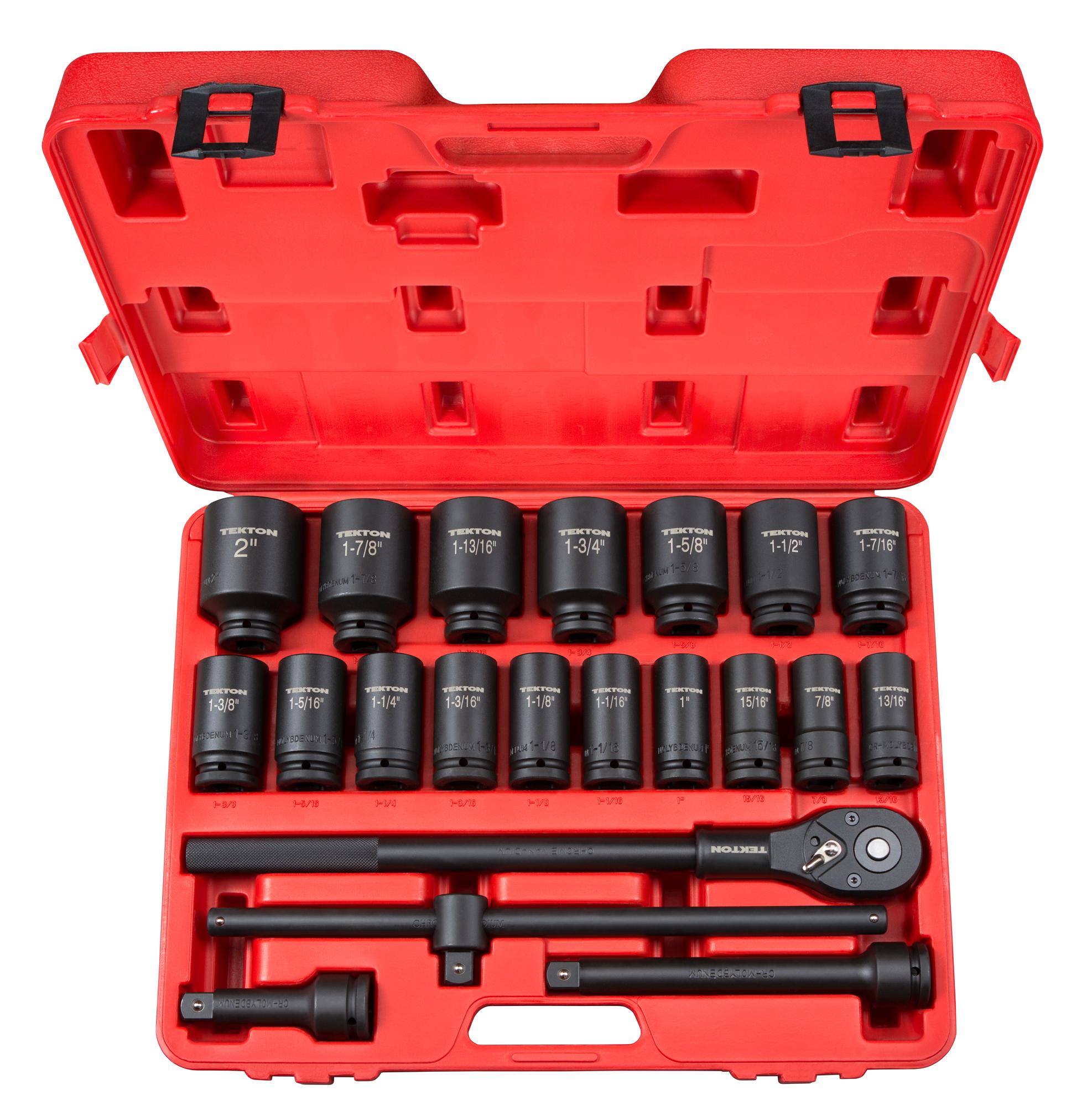 Front view of Tekton case Impact Drive 6-Point Socket set. Item #48995