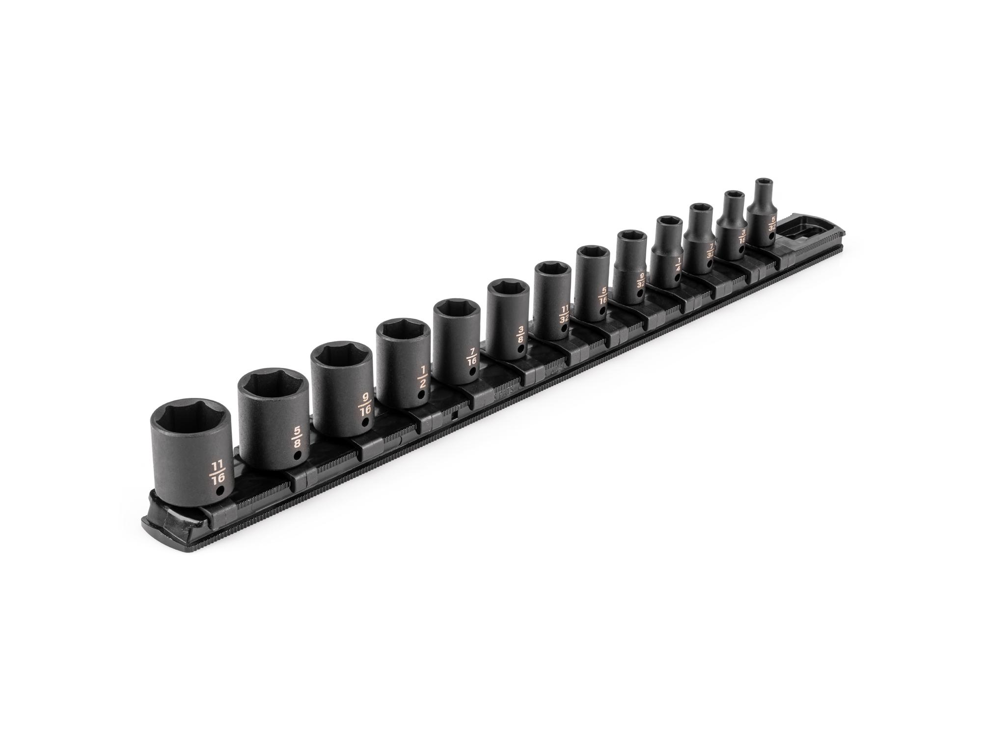 1/4 Inch Drive Shallow 6-Point Impact Socket Set with Rail (13-Piece)