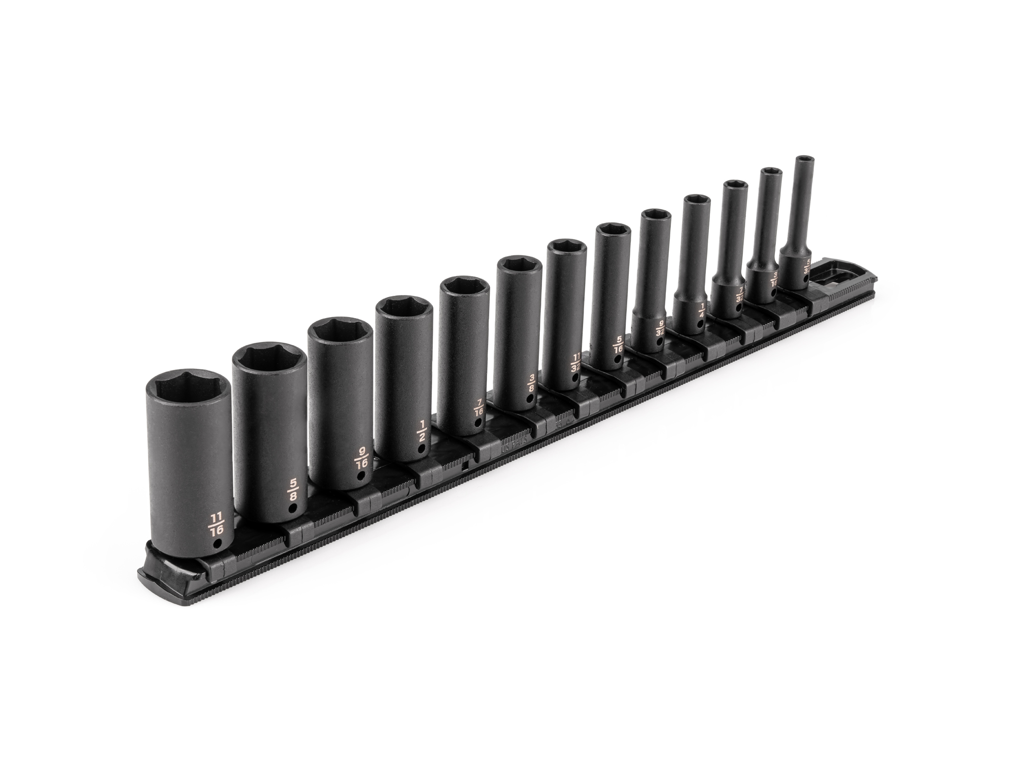 TEKTON 1/4 Inch Drive Deep 6-Point Impact Socket Set with Rail, 13-Piece (5/32-11/16 in.)