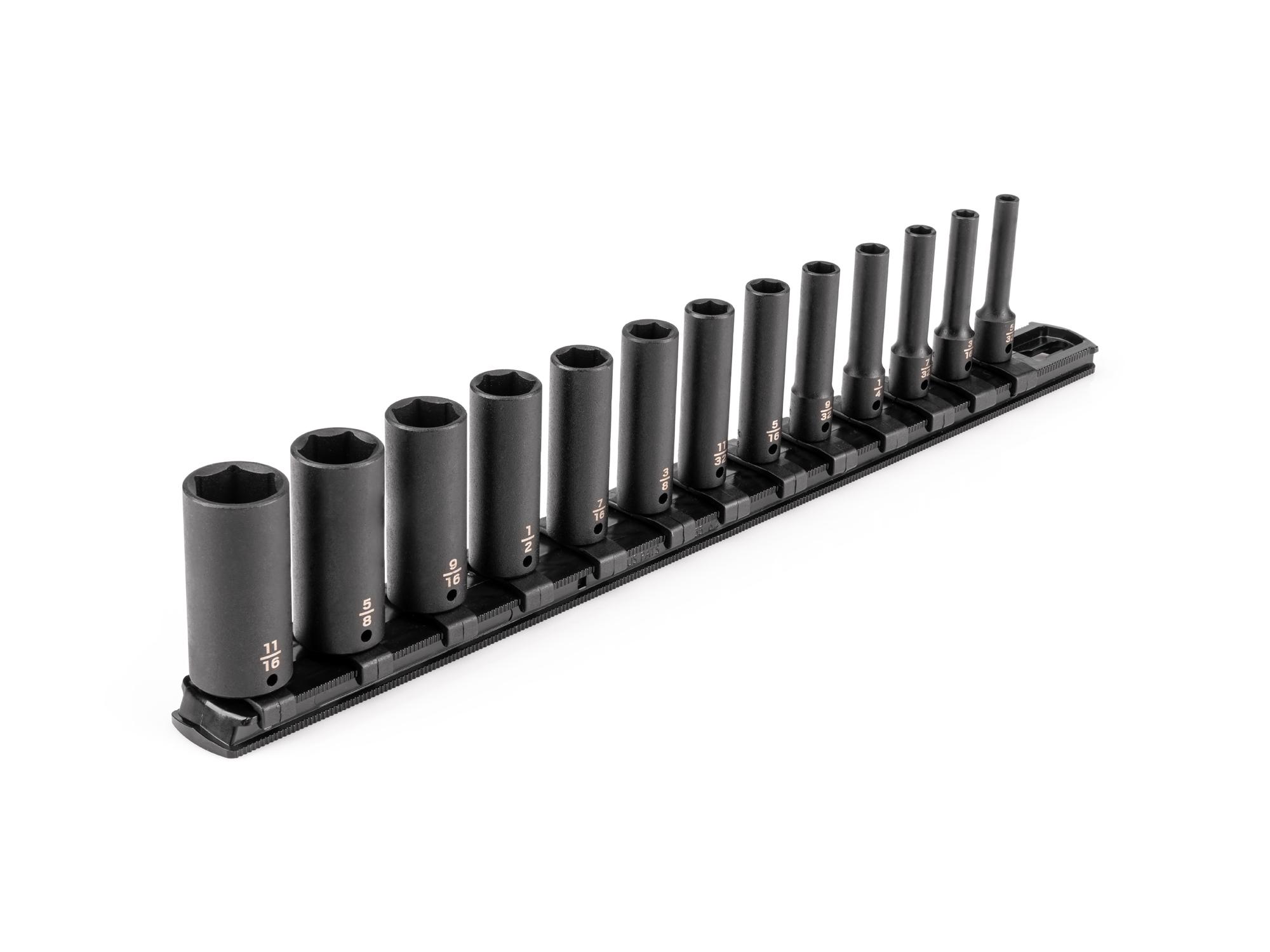 1/4 Inch Drive Deep 6-Point Impact Socket Set with Rail (13-Piece)