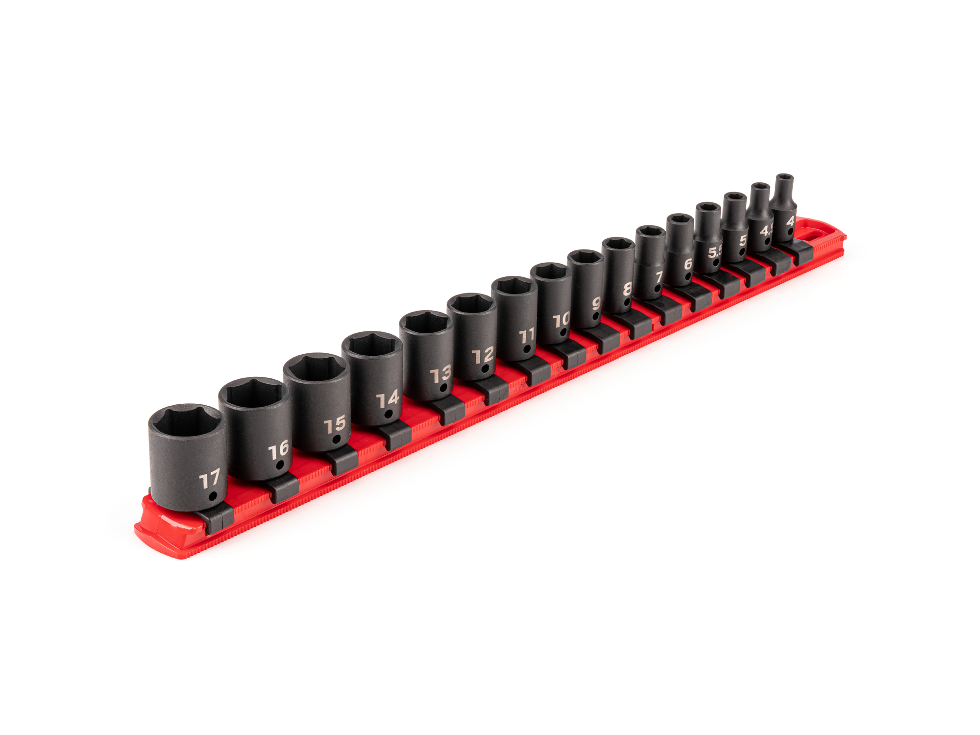 TEKTON 1/4 Inch Drive 6-Point Impact Socket Set with Rail, 16-Piece (4-17 mm)