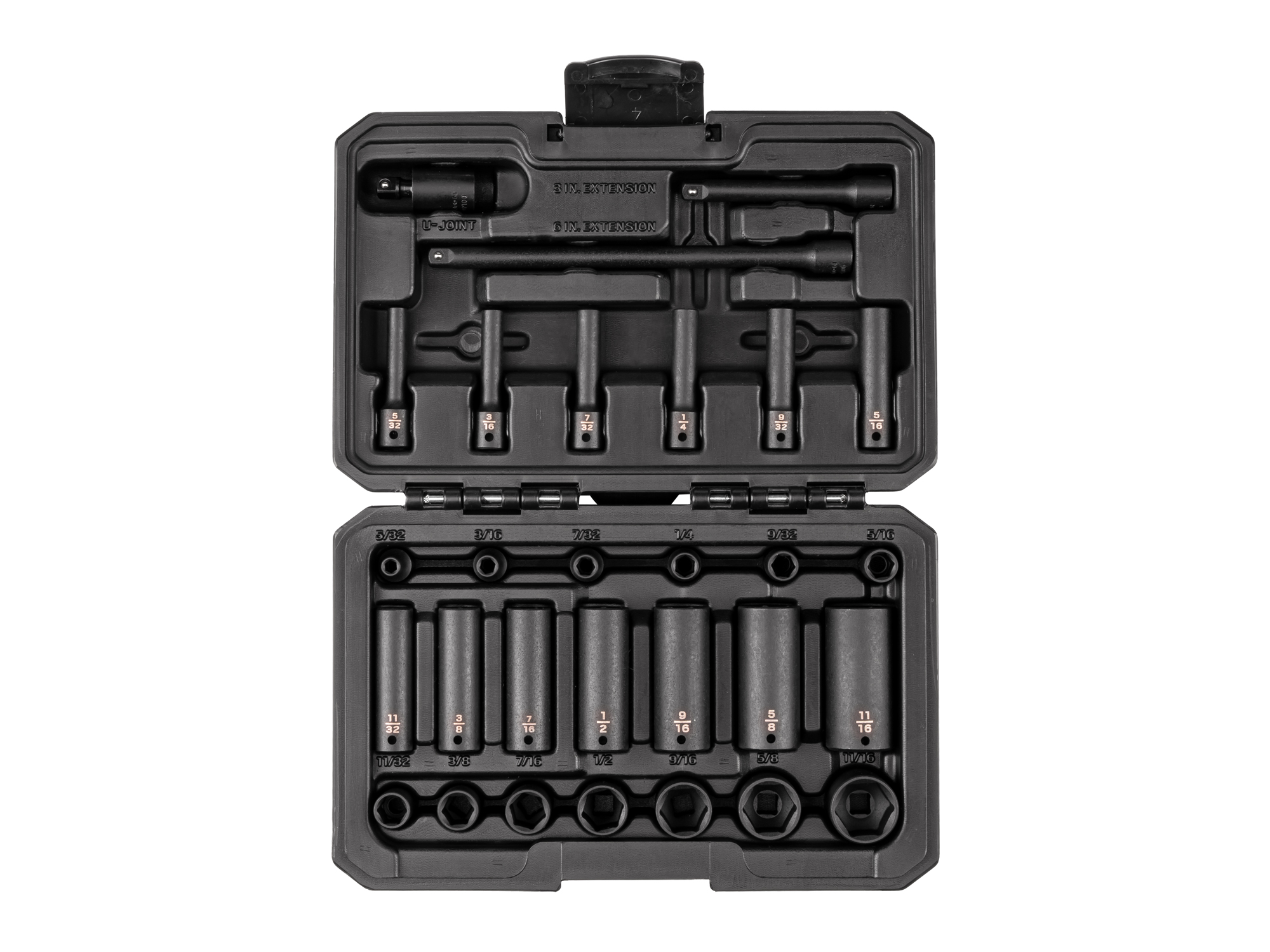 1/4 Inch Drive 6-Point Impact Socket Set with Case (29-Piece)