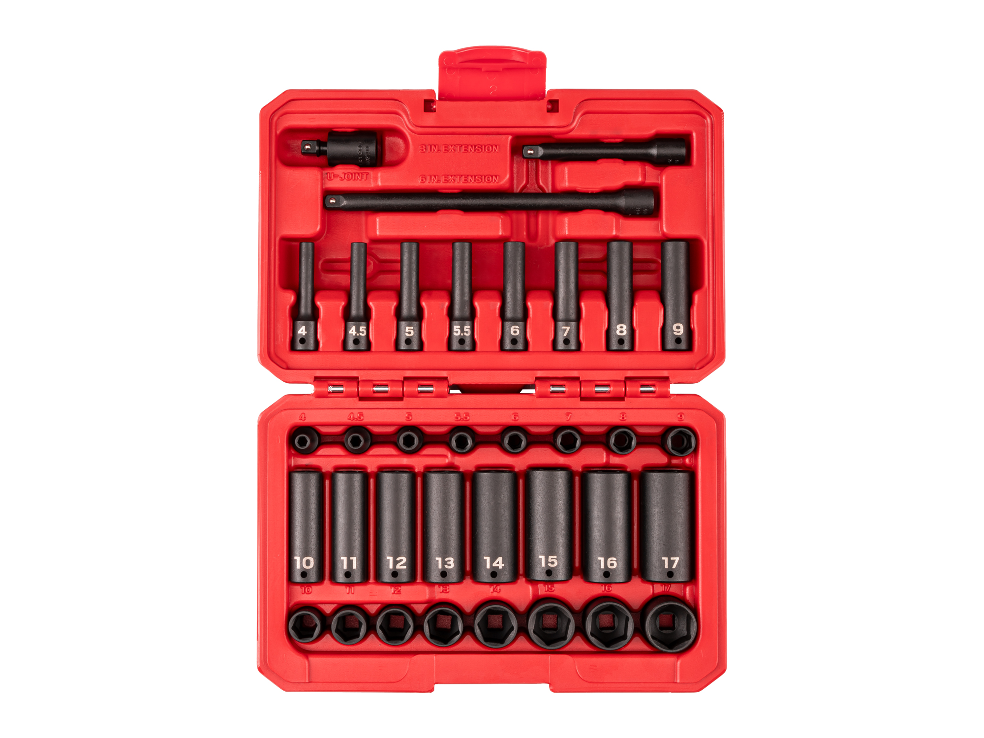 1/4 Inch Drive 6-Point Impact Socket Set with Case (35-Piece)