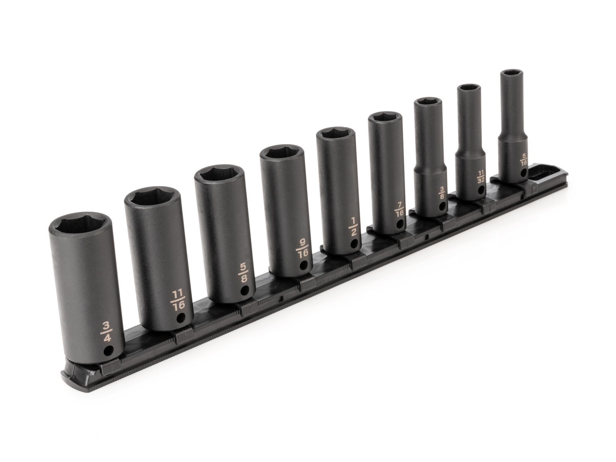 TEKTON 3/8 Inch Drive Deep 6-Point Impact Socket Set with Rail, 9-Piece (5/16-3/4 in.)