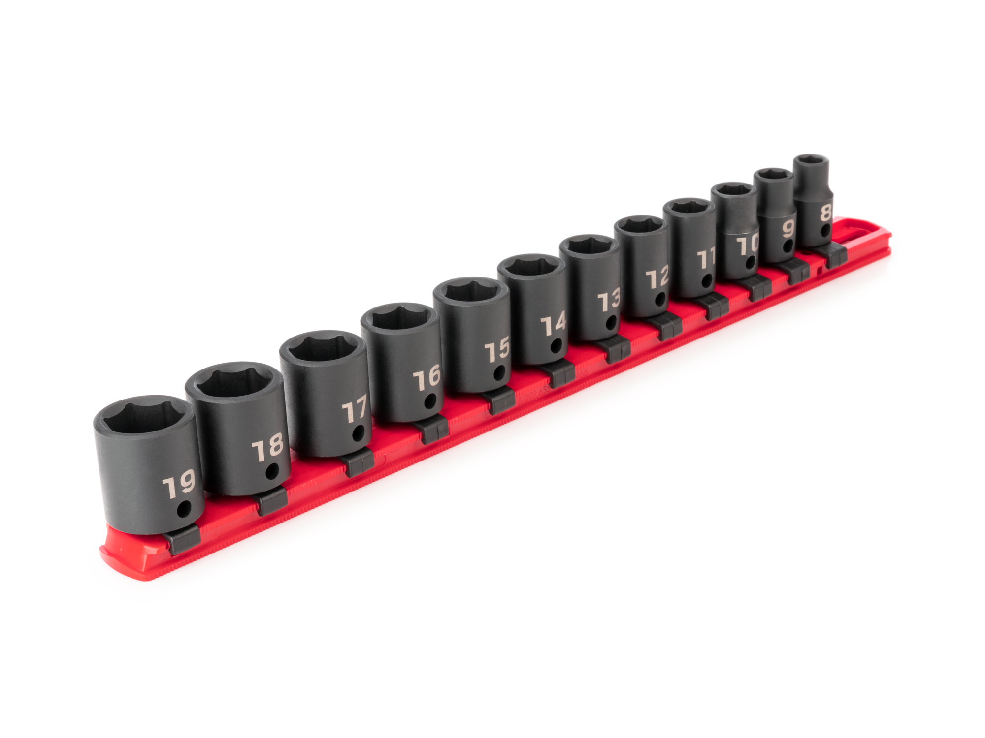 TEKTON 3/8 Inch Drive 6-Point Impact Socket Set with Rail, 12-Piece (8-19 mm)