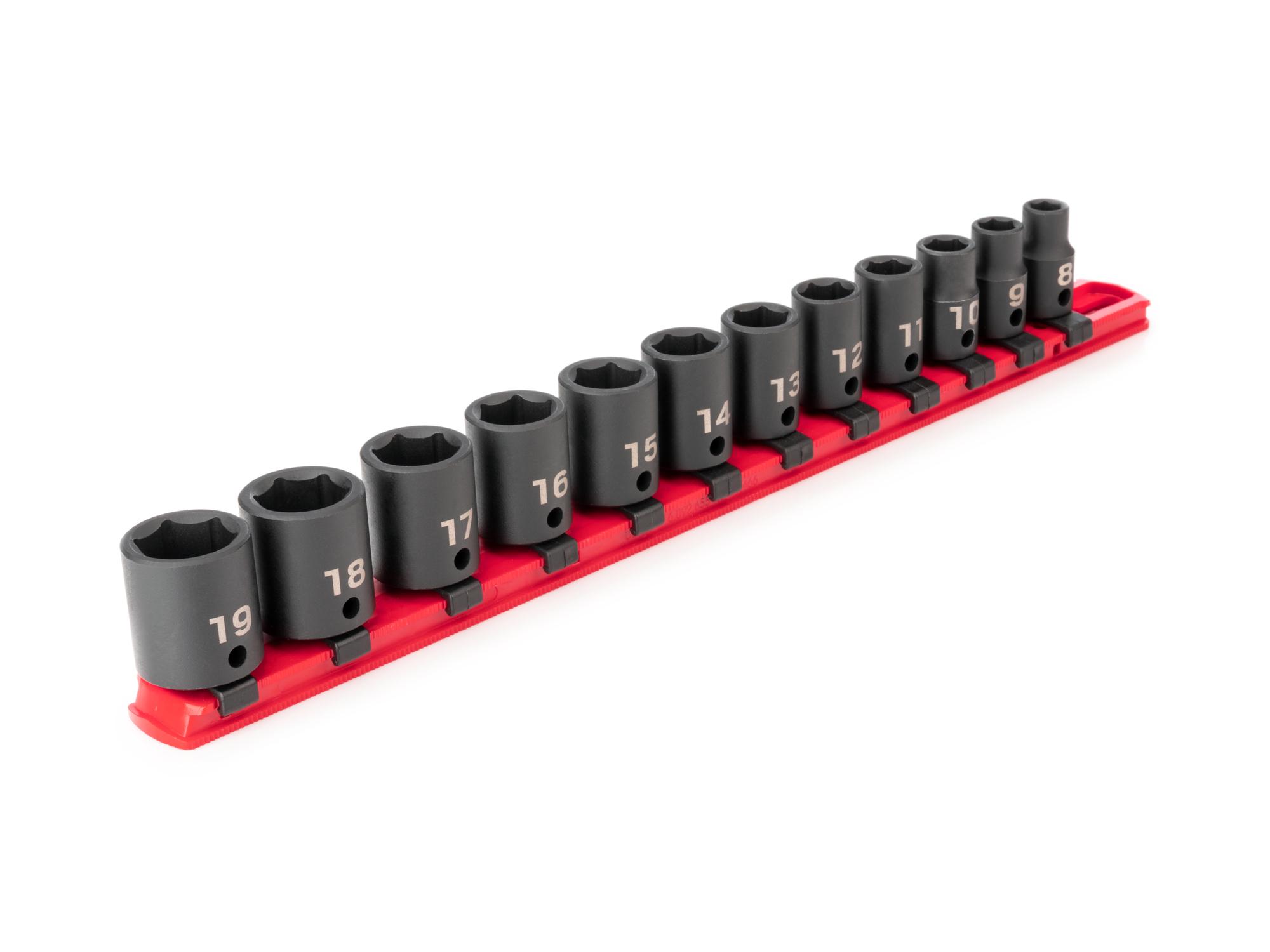 3/8 Inch Drive Shallow 6-Point Impact Socket Set with Rail (12-Piece)