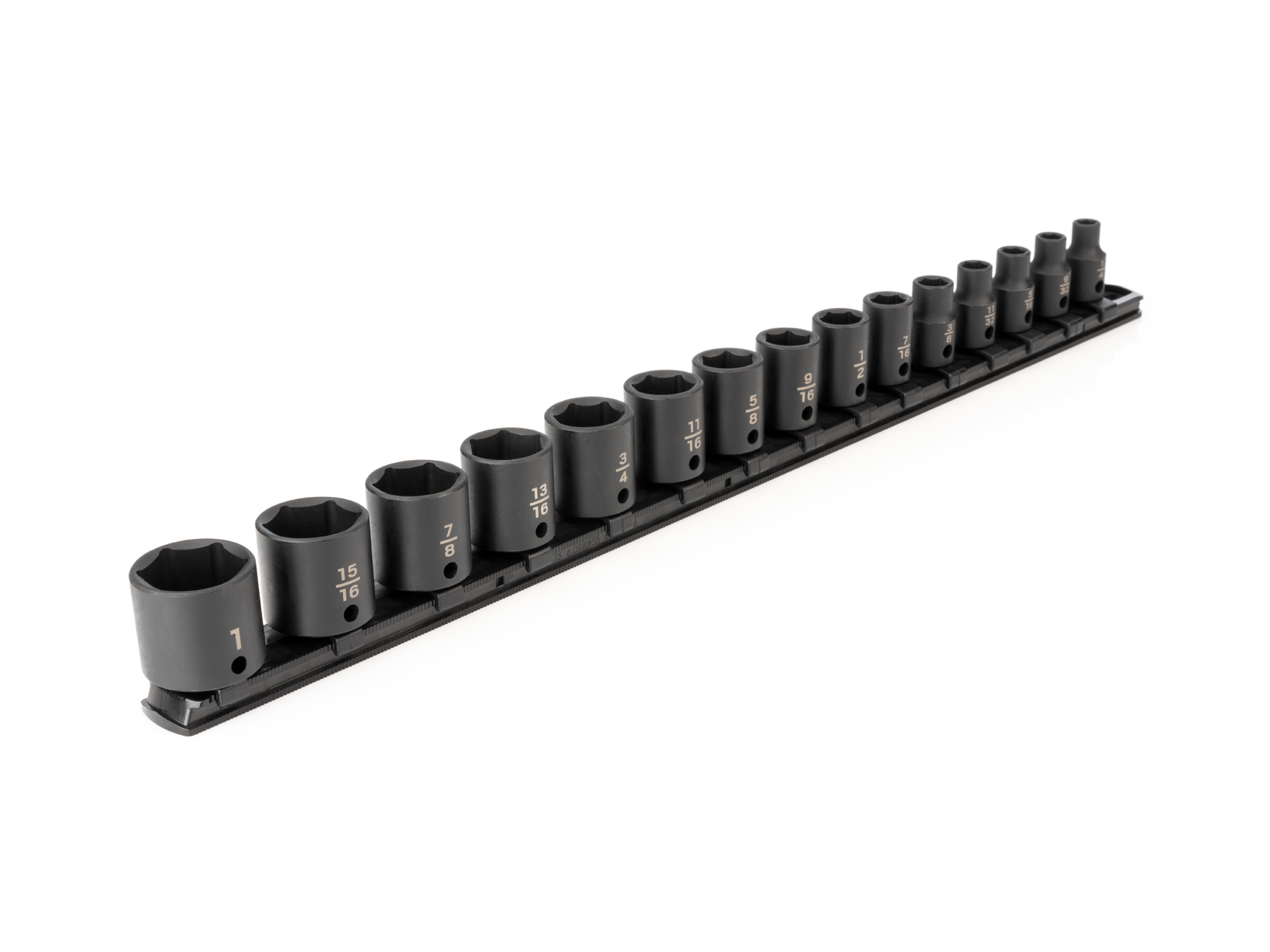 TEKTON 3/8 Inch Drive 6-Point Impact Socket Set with Rail, 15-Piece (1/4-1 in.)