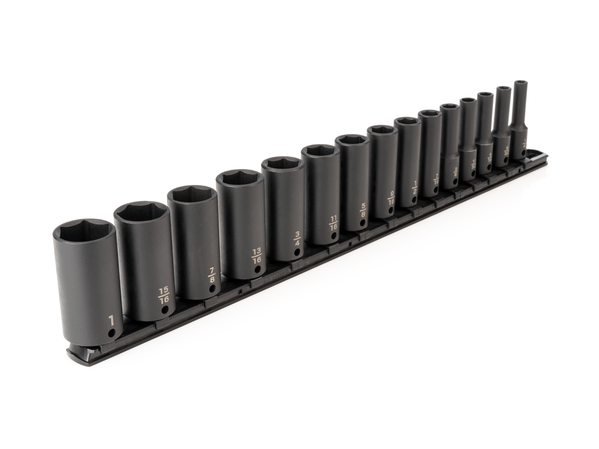 TEKTON 3/8 Inch Drive Deep 6-Point Impact Socket Set with Rail, 15-Piece (1/4-1 in.)