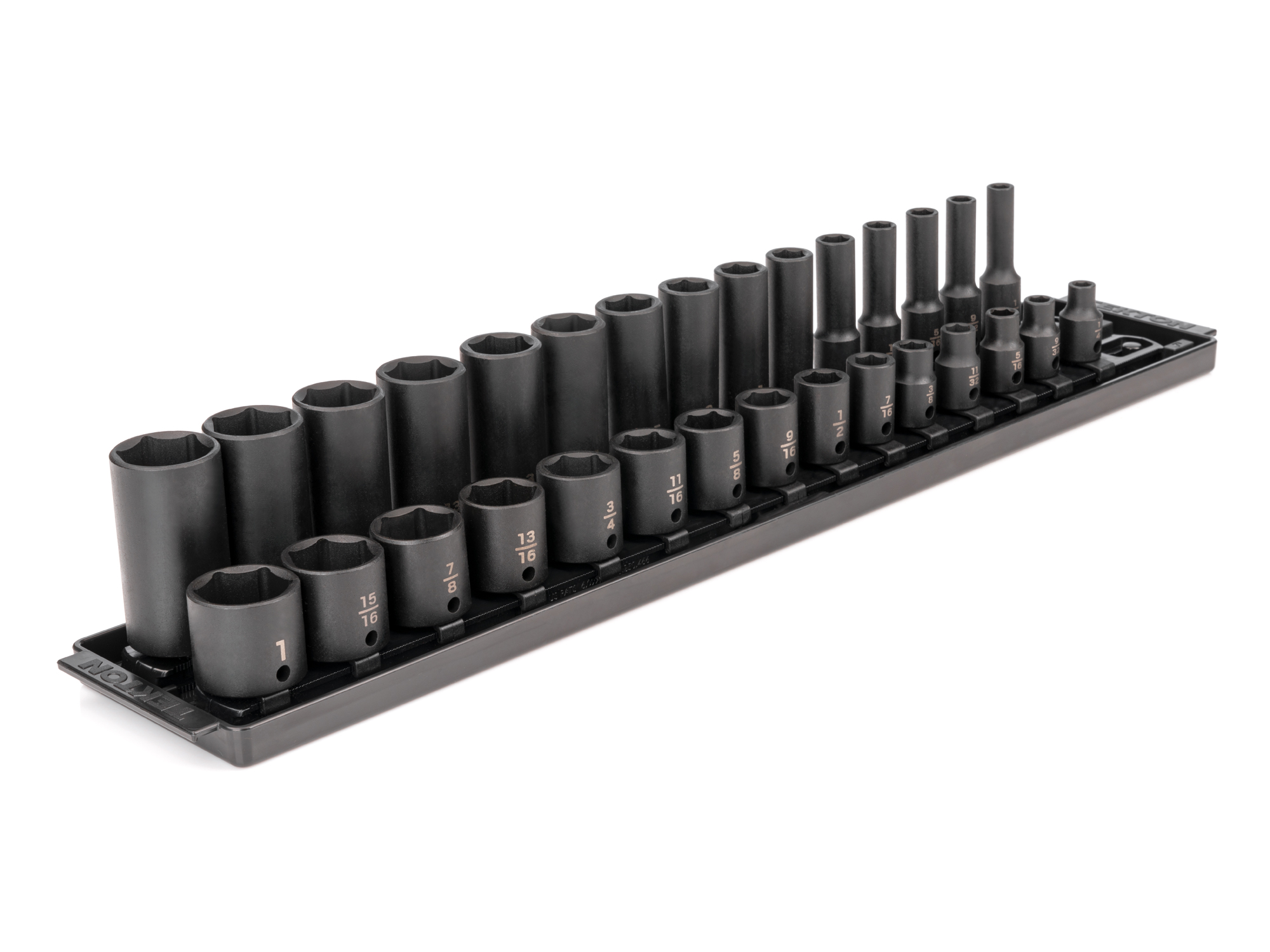 TEKTON 3/8 Inch Drive 6-Point Impact Socket Set with Rails and Tray, 30-Piece (1/4-1 in.)