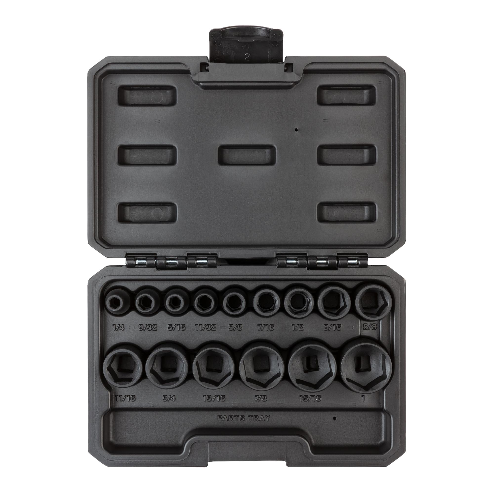 3/8 Inch Drive Shallow 6-Point Impact Socket Set with Case (15-Piece)