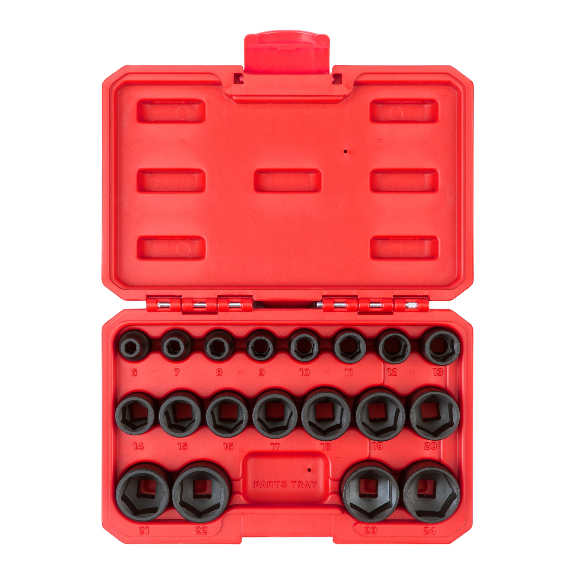 3/8 Inch Drive Shallow 6-Point Impact Socket Set with Case (19-Piece)