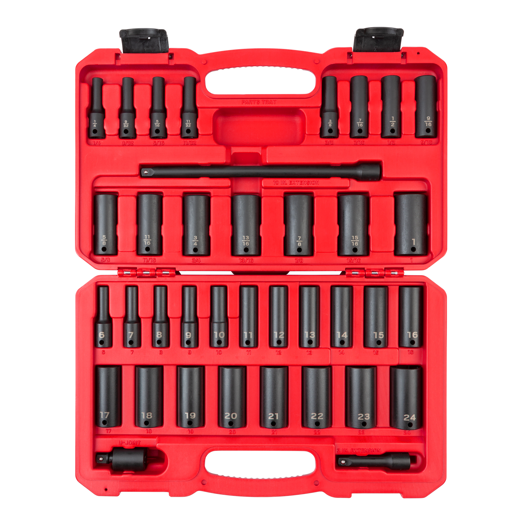 3/8 Inch Drive Deep 6-Point Impact Socket Set with Case, 37-Piece (1/4-1 in., 6-24 mm)