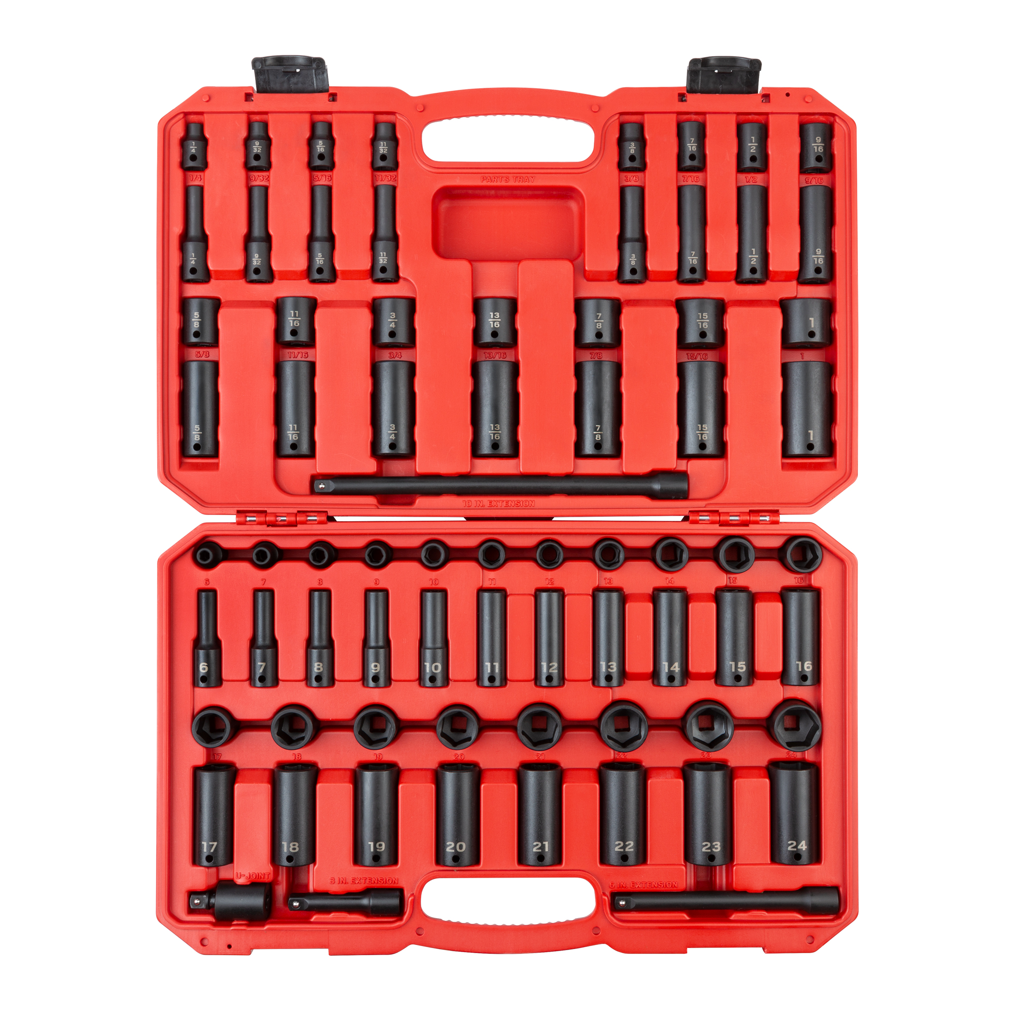 TEKTON 3/8 Inch Drive 6-Point Impact Socket Set with Case, 72-Piece (1/4-1 in., 6-24 mm)