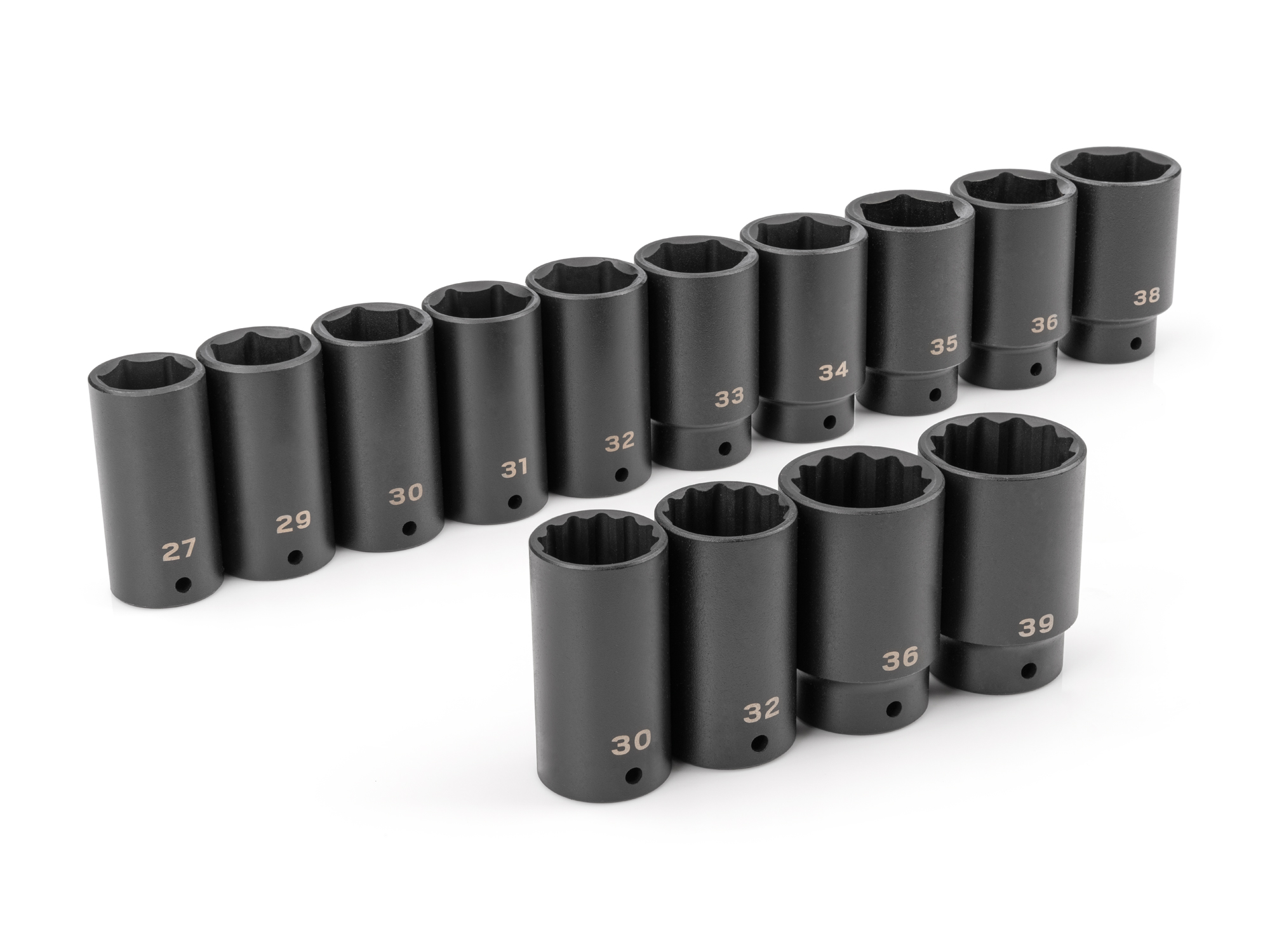 TEKTON 1/2 Inch Drive Deep 6-Point and 12-Point Axle Nut Impact Socket Set, 14-Piece (27-39 mm)
