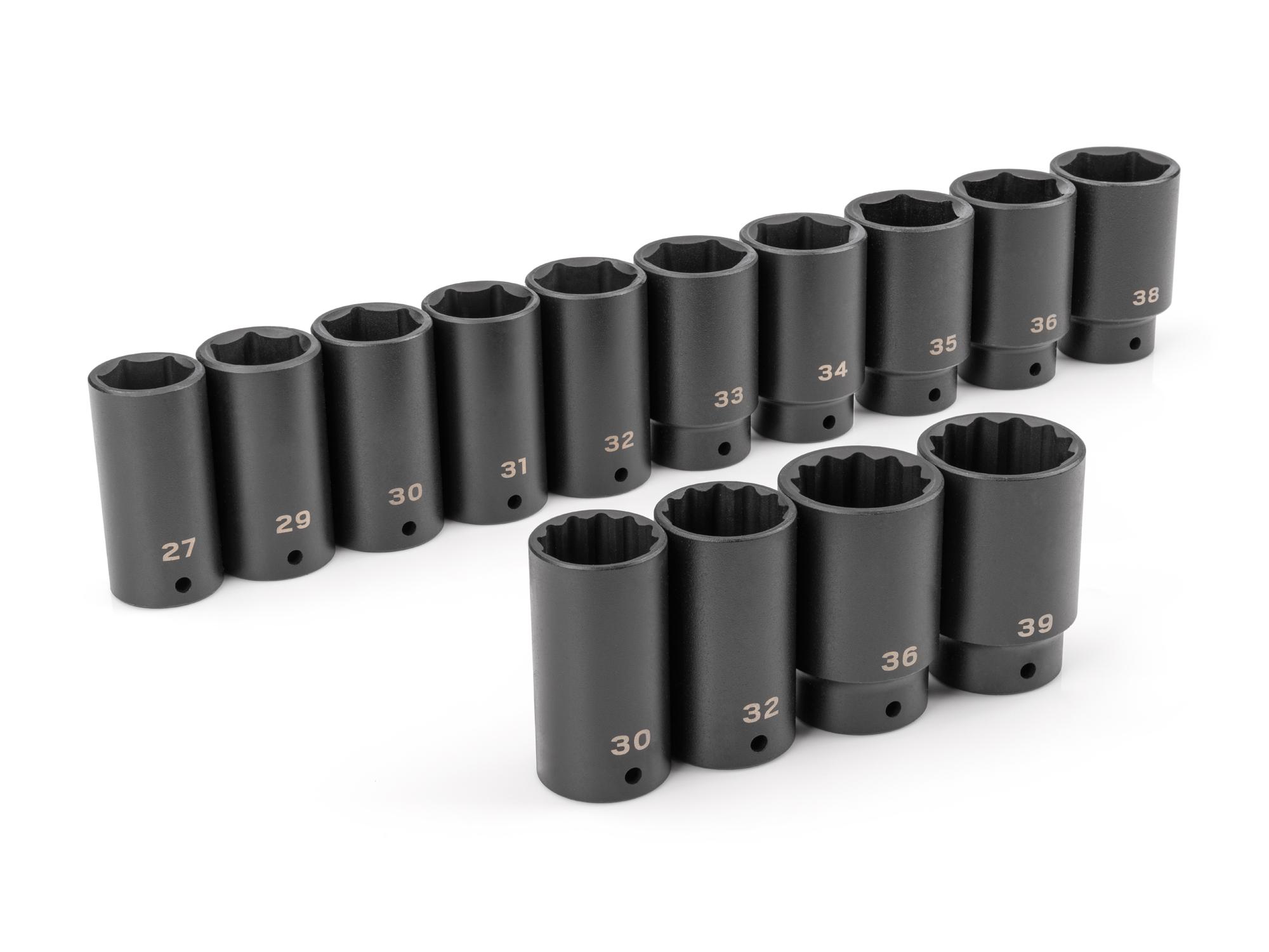 Front-right angle view of Tekton impact drive 6-point socket set. Item #SID92002