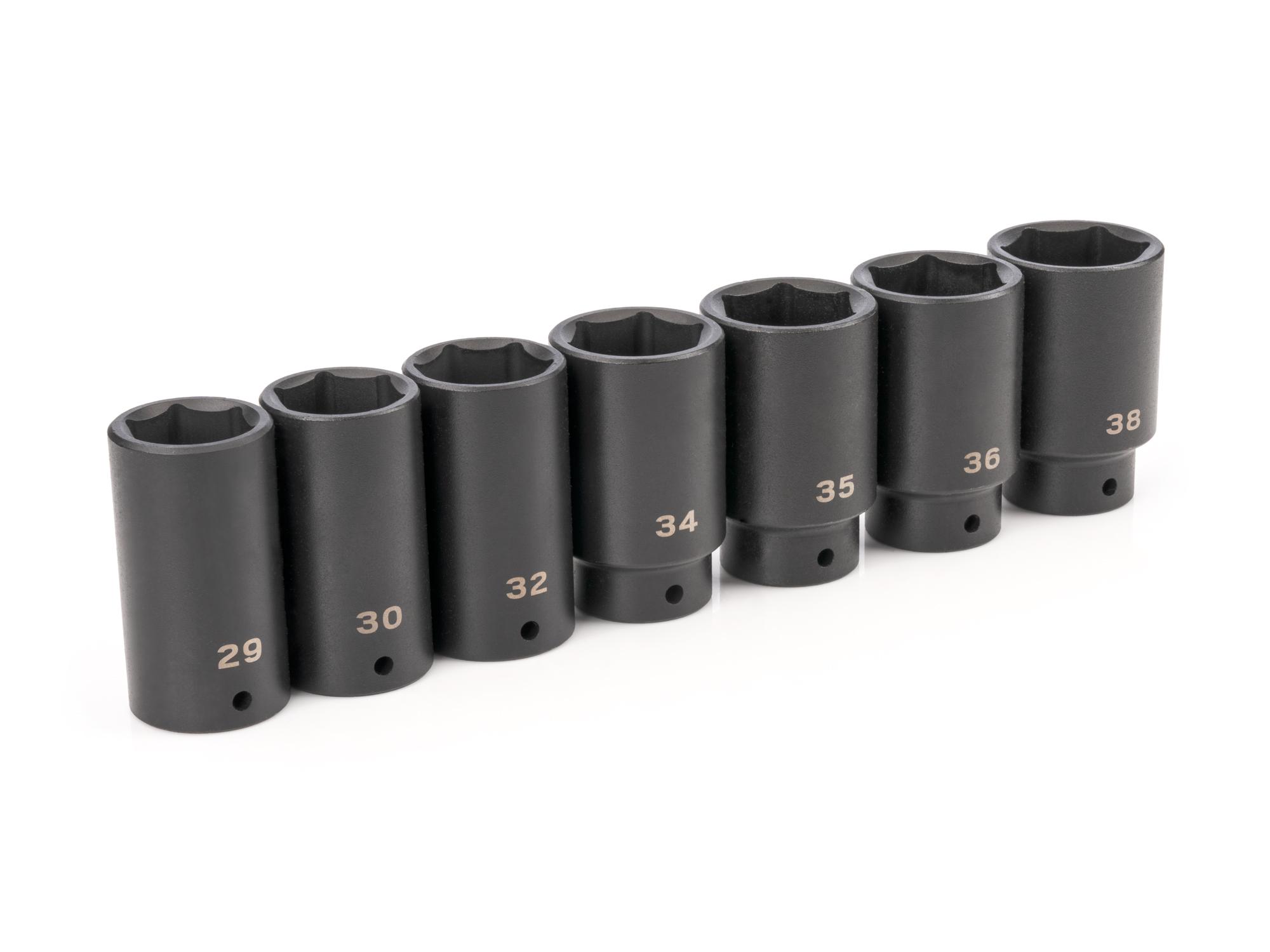 Front-right angle view of Tekton impact drive 6-point socket set. Item #SID92003