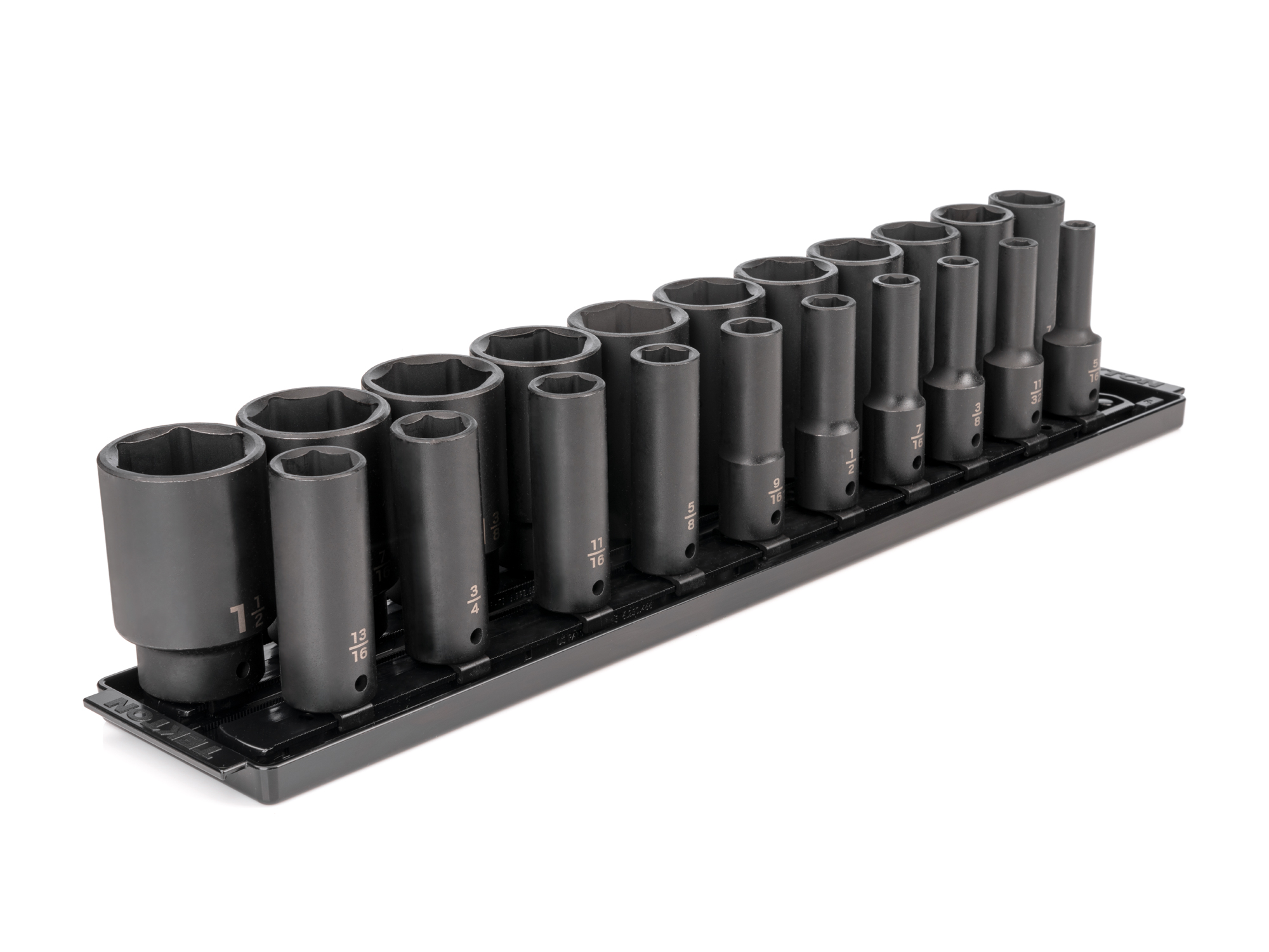 1/2 Inch Drive Deep 6-Point Impact Socket Set with Rails and Tray, 21-Piece (5/16 - 1-1/2 in.)