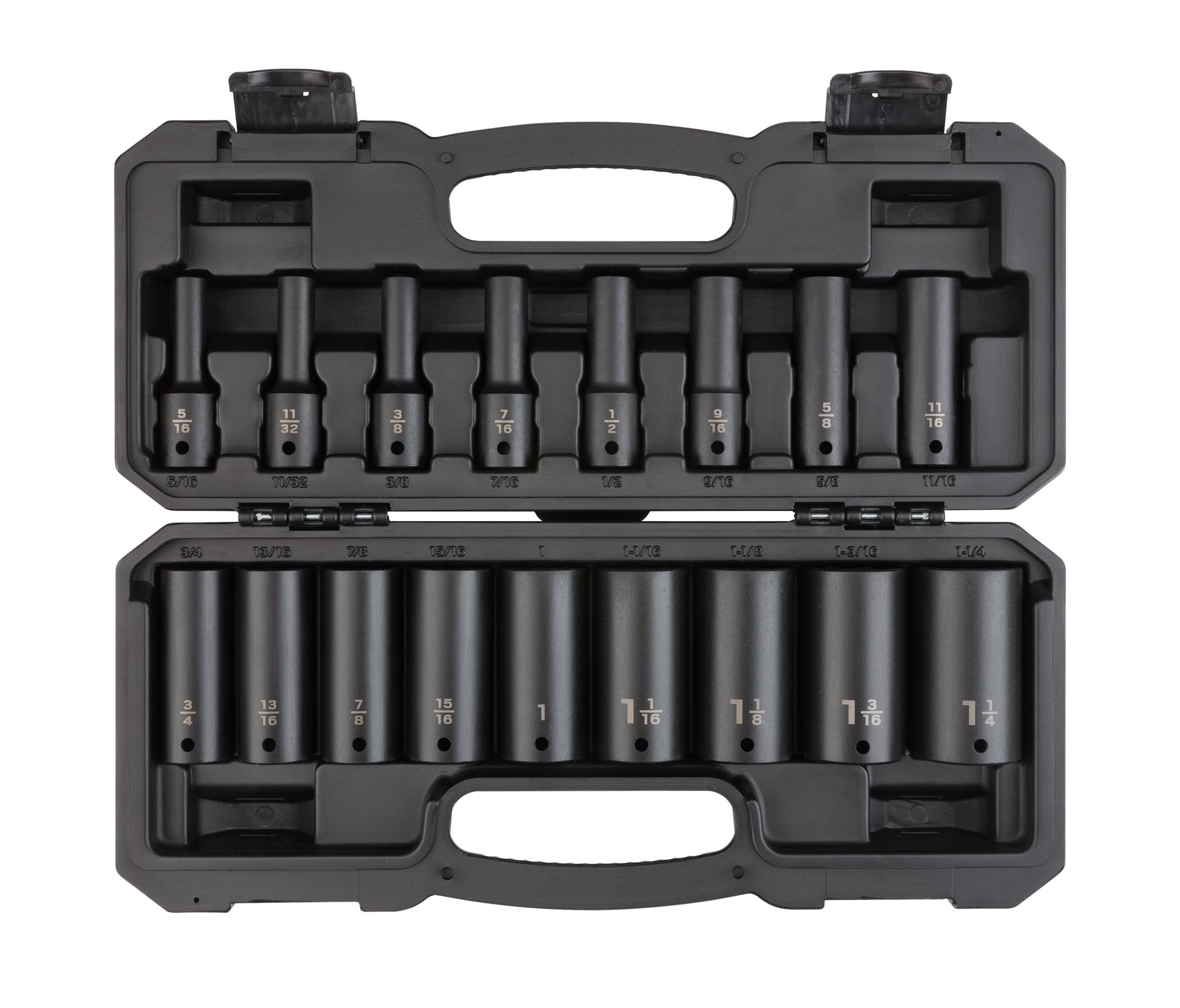 Front view of Tekton case impact drive 6-point socket set. Item #SID92305