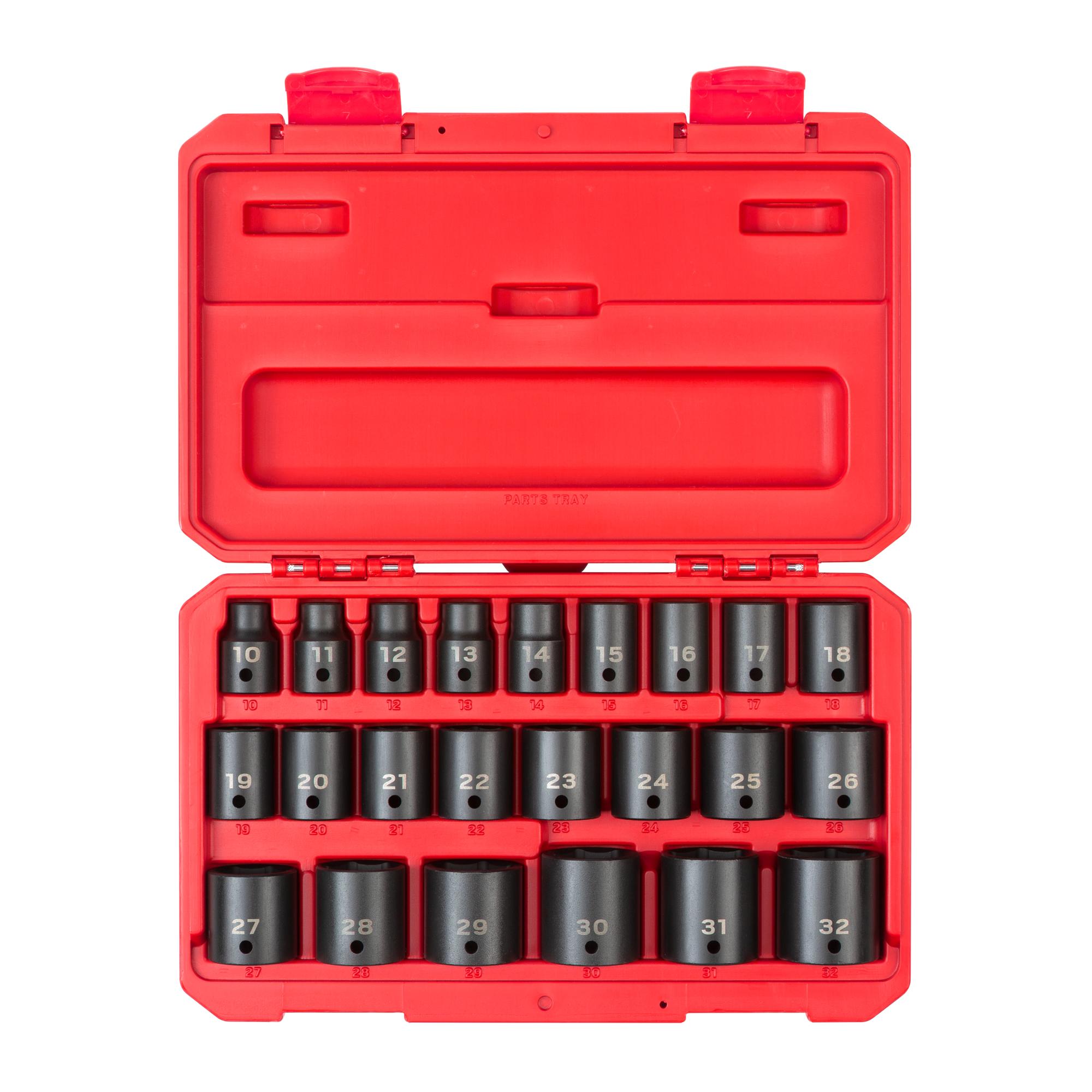 Front view of Tekton case impact drive 6-point socket set. Item #SID92322