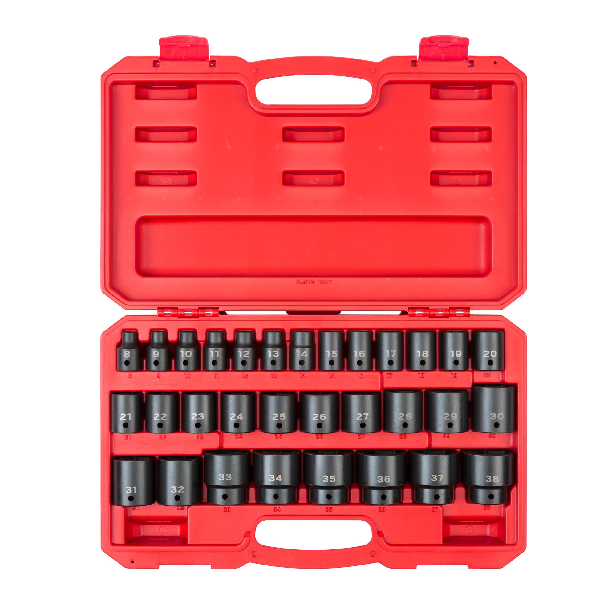 Front view of Tekton case impact drive 6-point socket set. Item #SID92327
