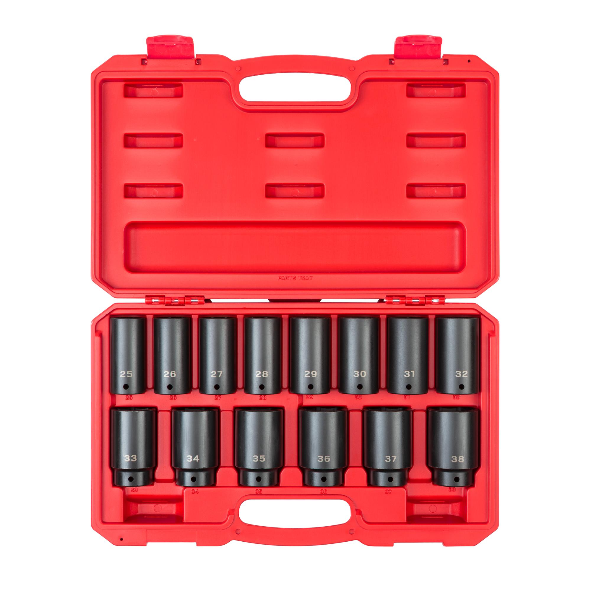 Front view of Tekton case impact drive 6-point socket set. Item #SID92333