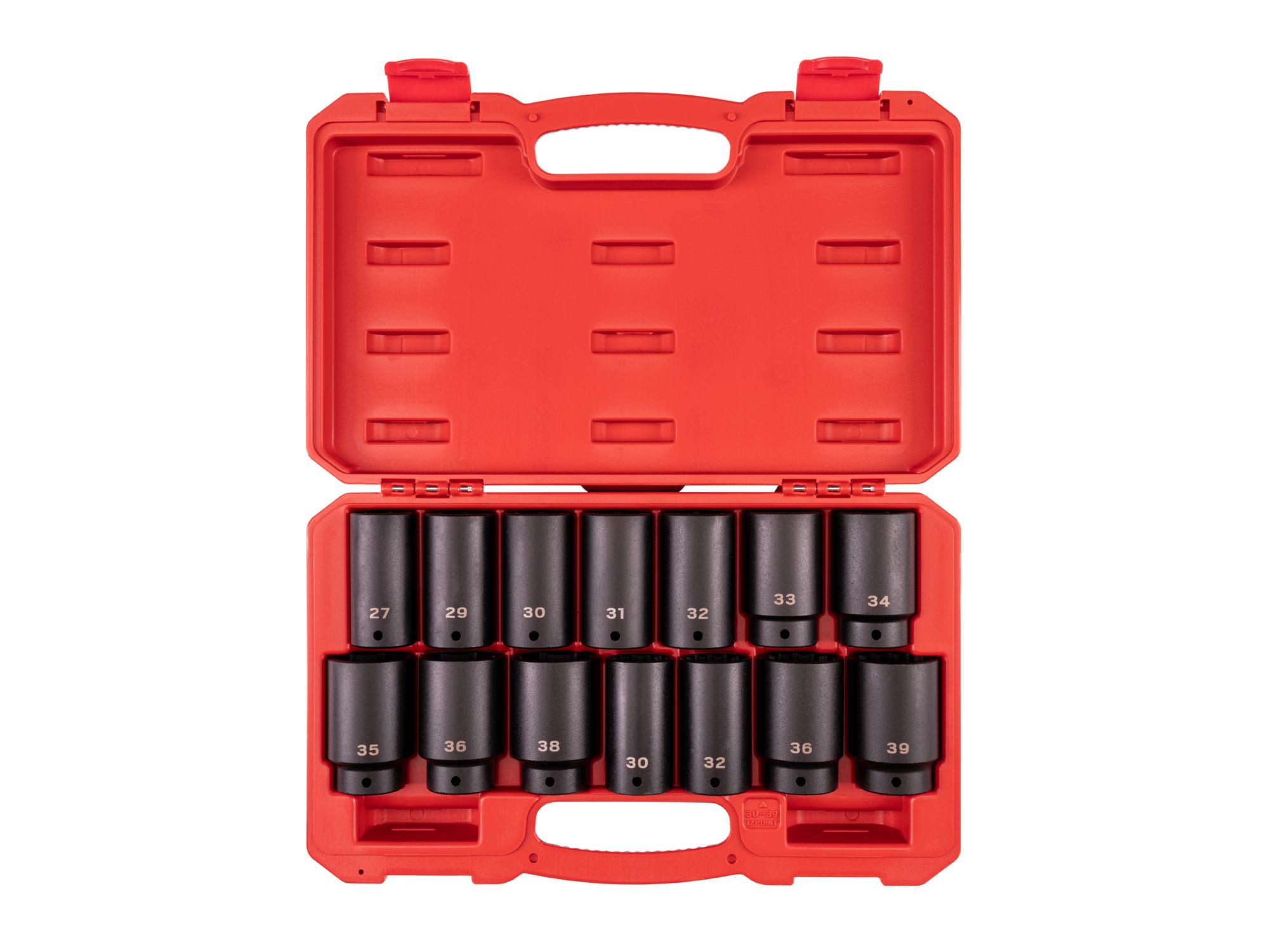 Front view of Tekton case impact drive 6-point socket set. Item #SID92341