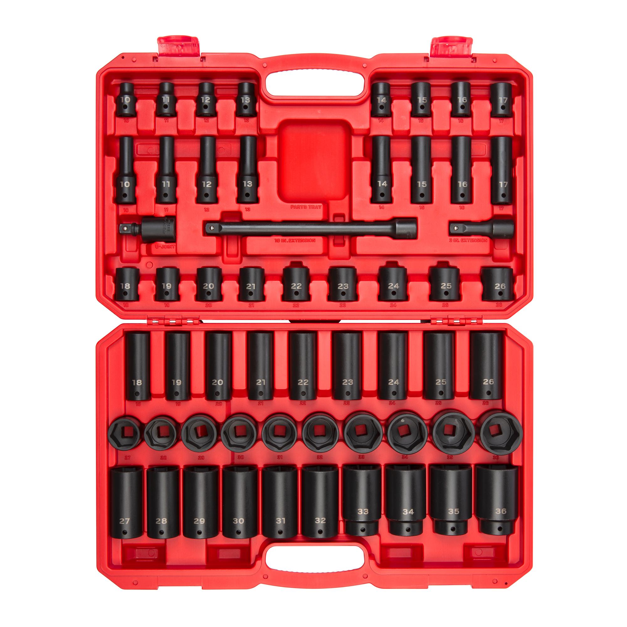 Front view of Tekton case impact drive 6-point socket set. Item #SID92401