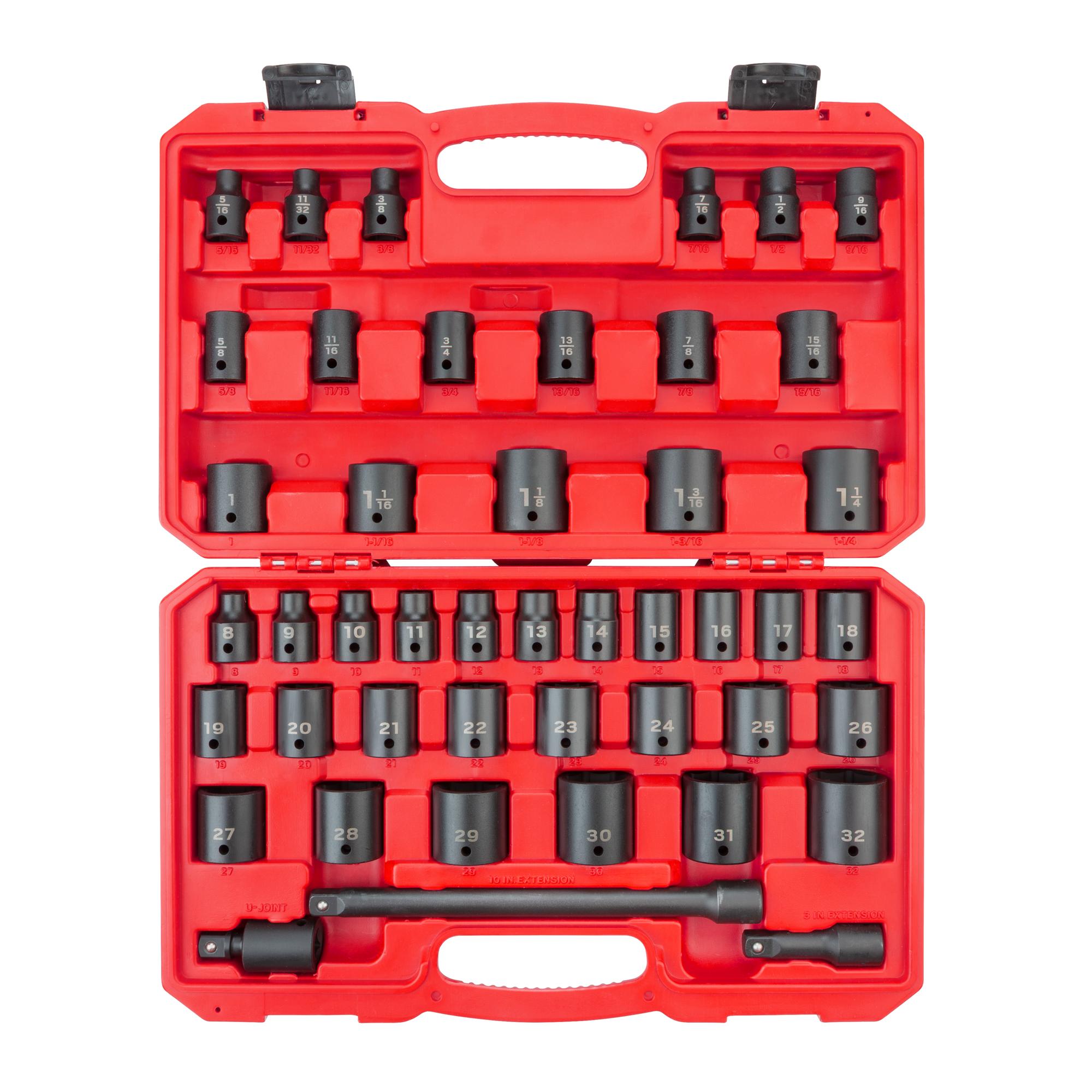Front view of Tekton case impact drive 6-point socket set. Item #SID92403
