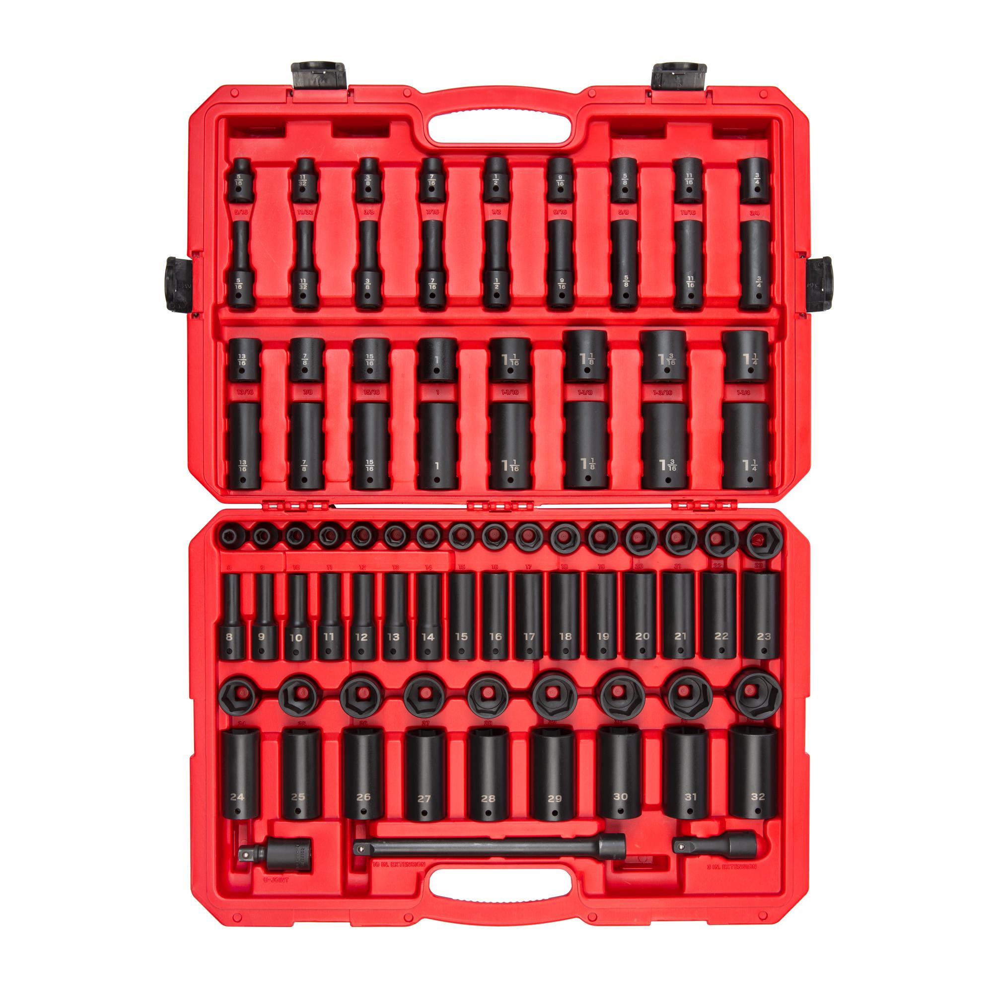 1/2 Inch Drive Shallow and Deep 6-Point Impact Socket and Accessory Set with Case (87-Piece)
