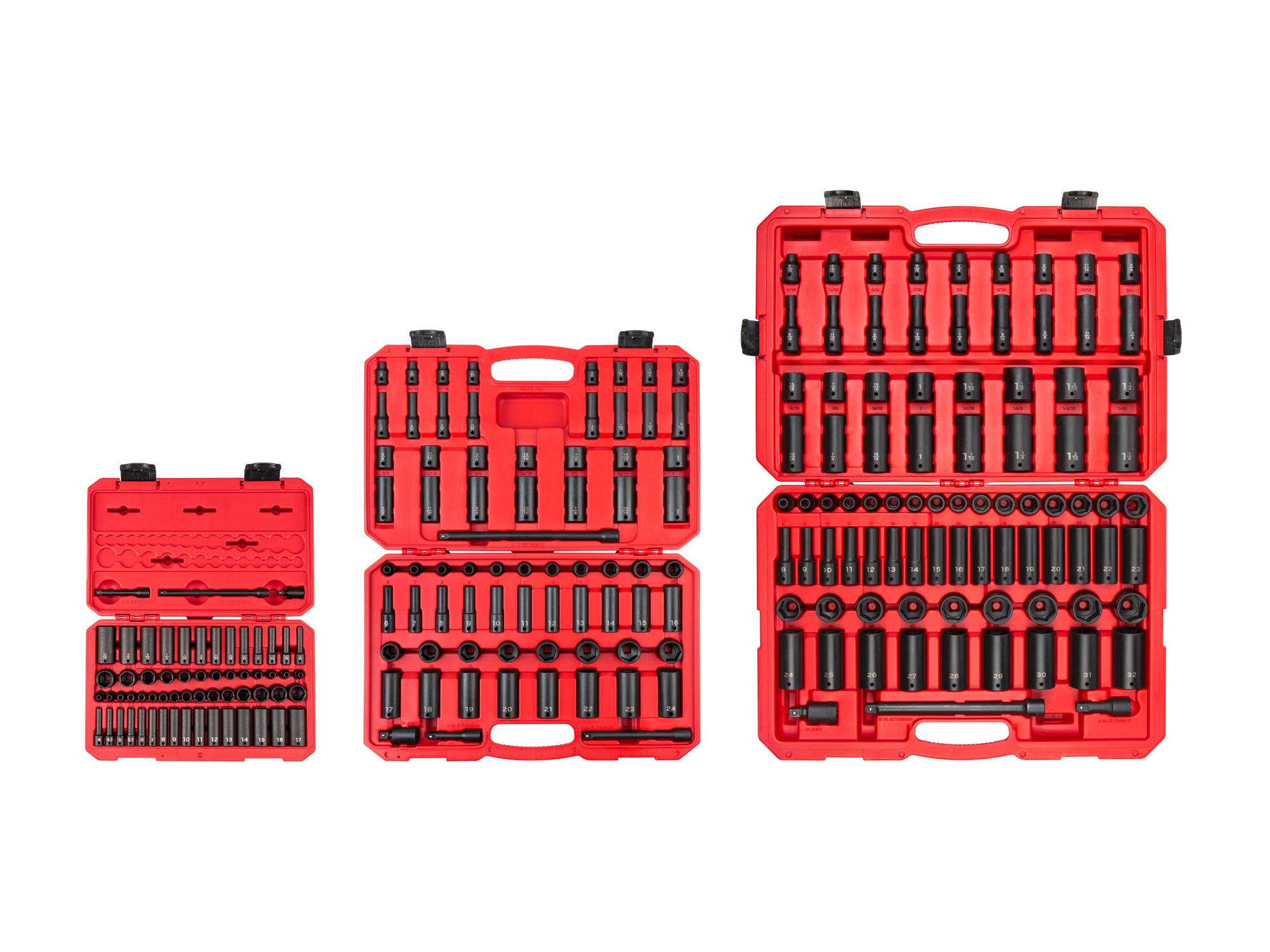 1/4, 3/8, 1/2 Inch Drive Shallow and Deep 6-Point Impact Socket and Accessory Set with Cases (220-Piece)