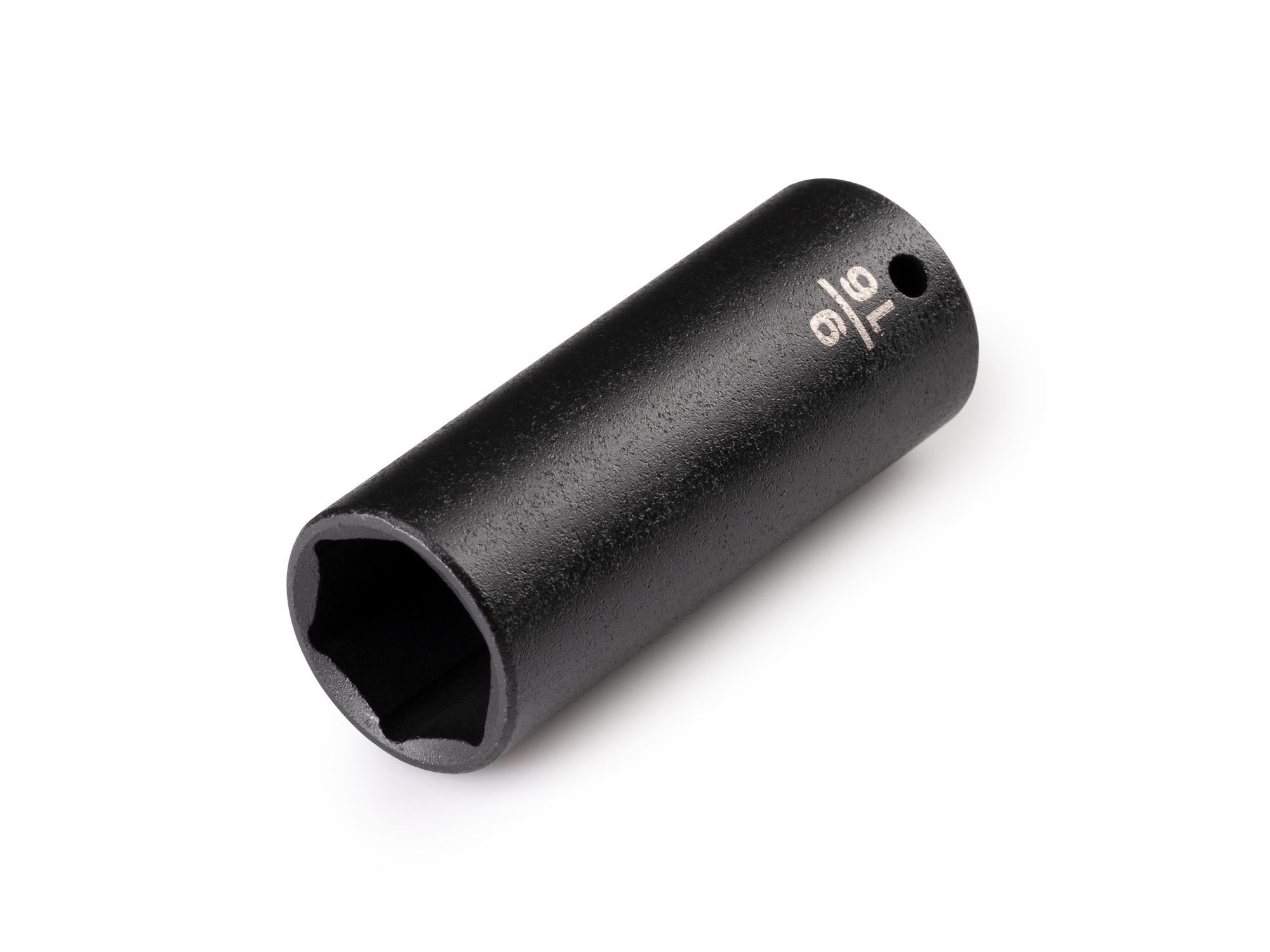 Size: 9/16 inch (SAE) deep 6-point impact socket. Has a high-visibility laser etched size marking and a permanent stamped size marking. SID03014.